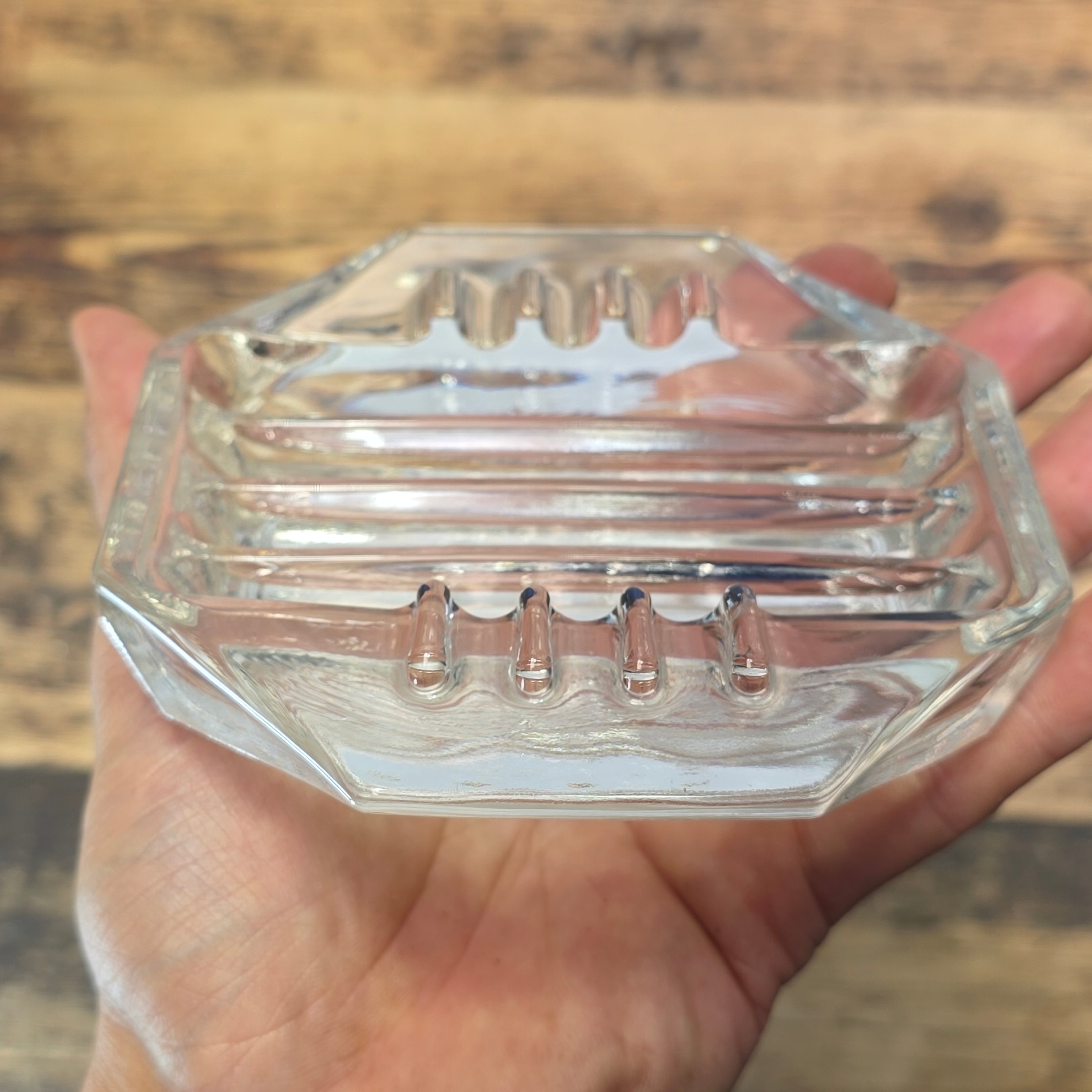 Vintage Safex Clear Glass Ashtray Octagon Mid Century Modern Art Deco 5" Heavy
