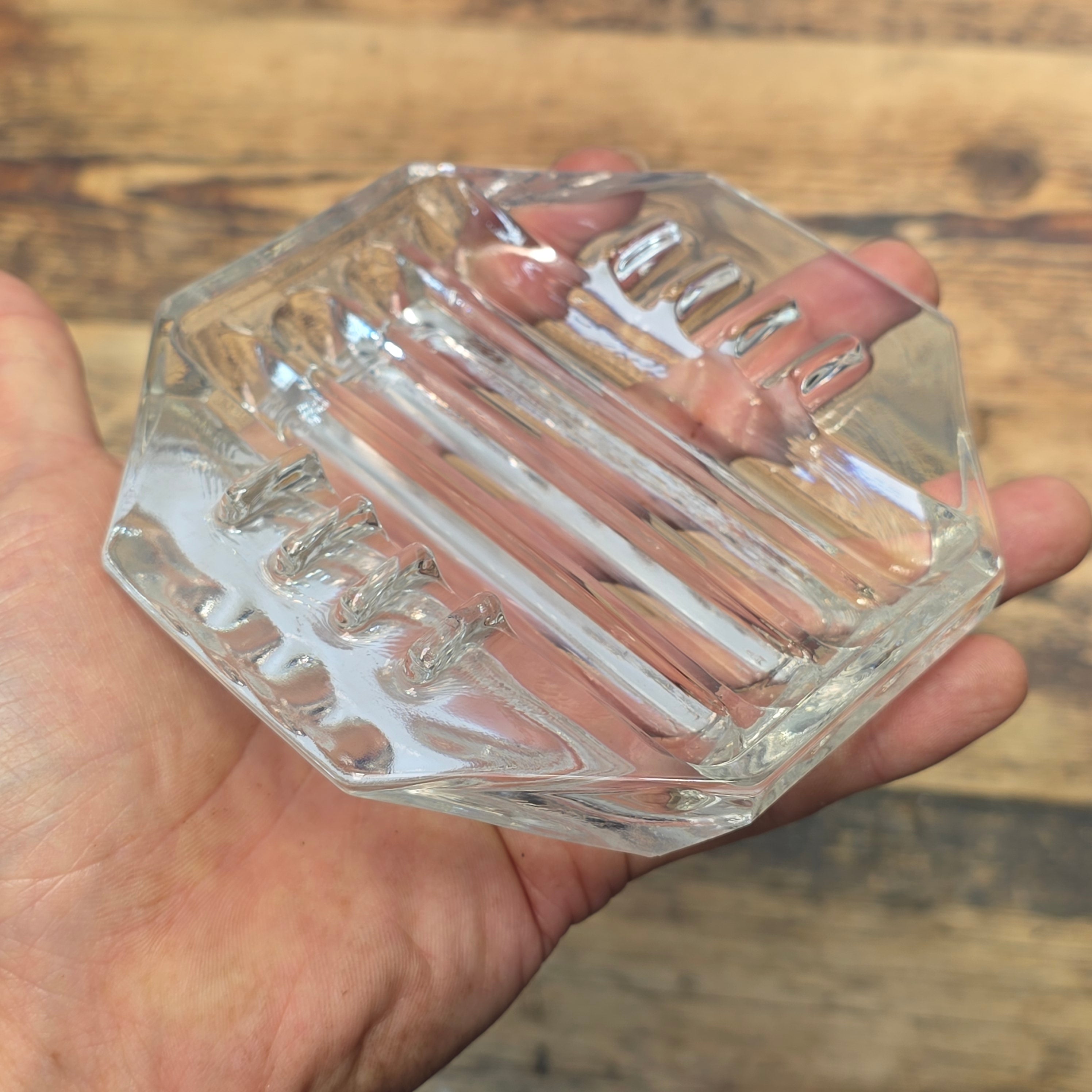 Vintage Safex Clear Glass Ashtray Octagon Mid Century Modern Art Deco 5" Heavy