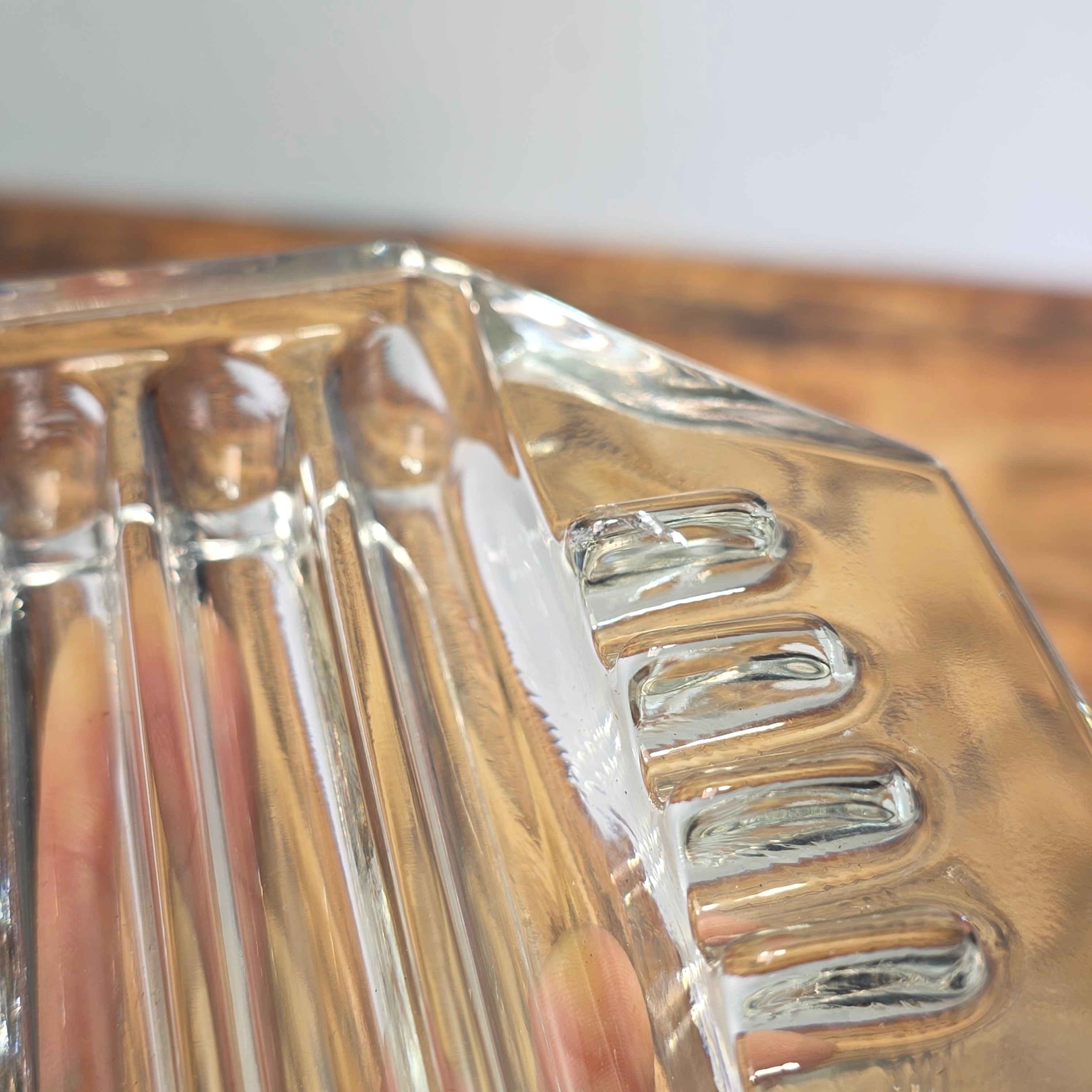 Vintage Safex Clear Glass Ashtray Octagon Mid Century Modern Art Deco 5" Heavy