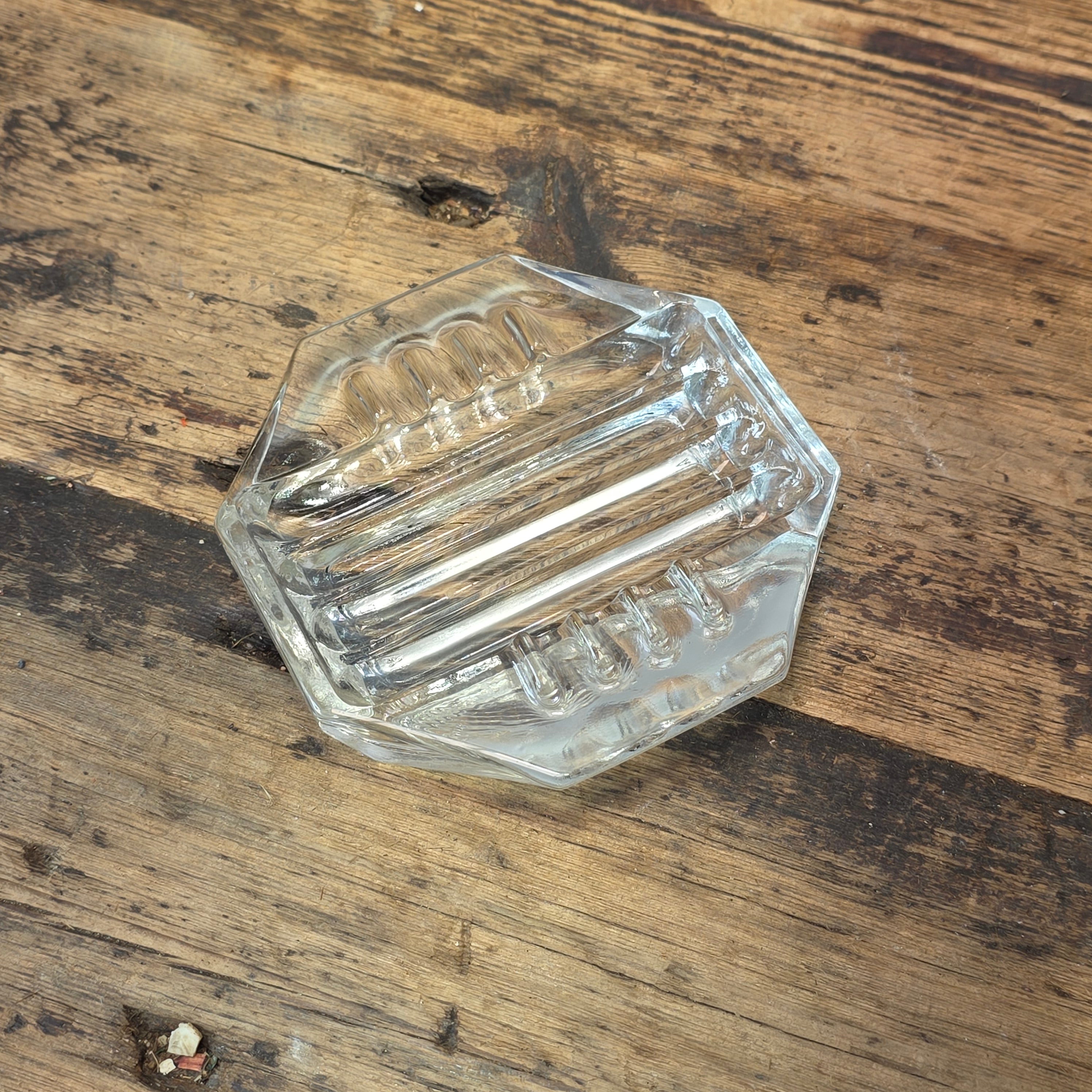 Vintage Safex Clear Glass Ashtray Octagon Mid Century Modern Art Deco 5" Heavy