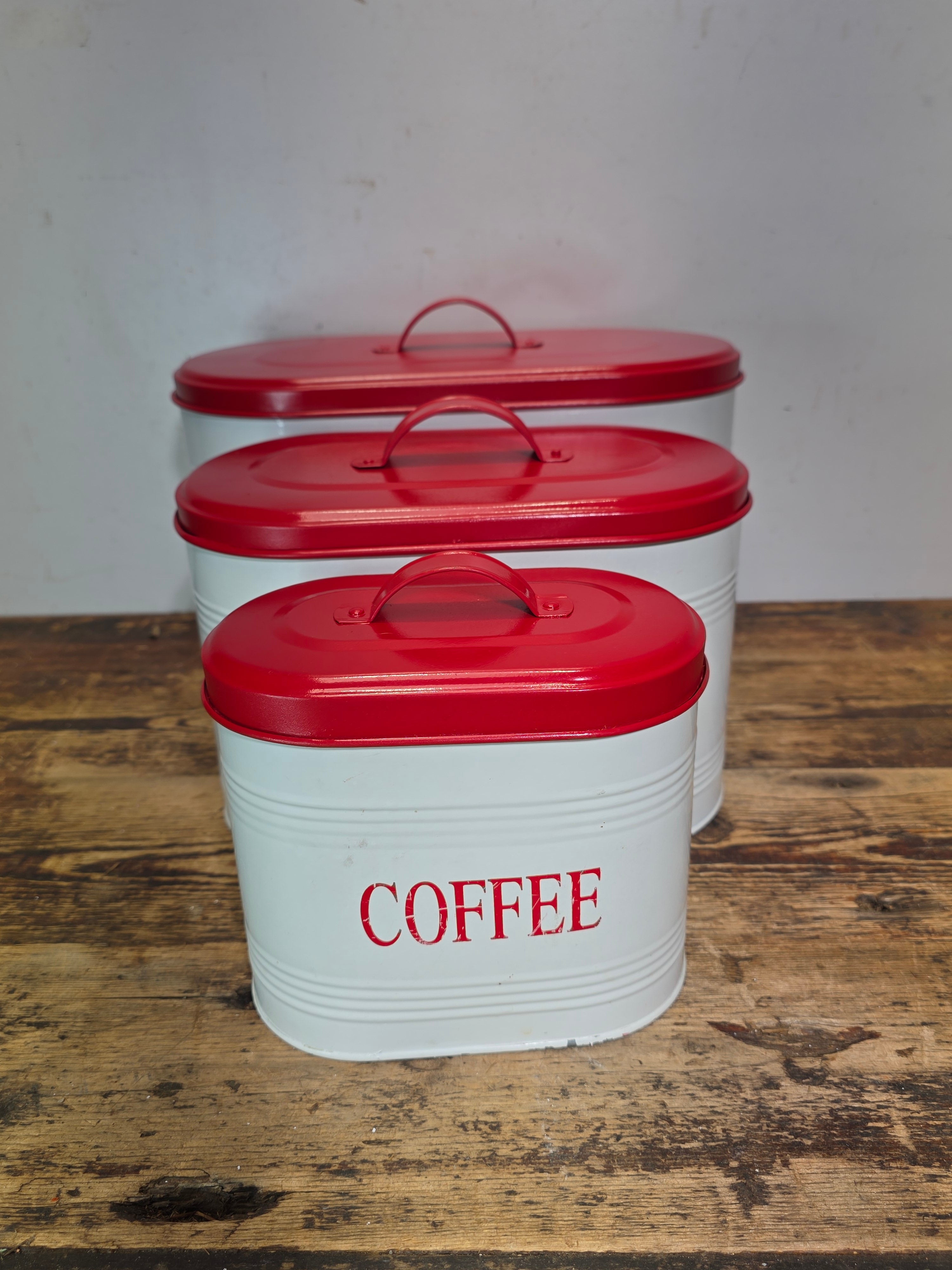 Vintage Mid-Century Metal Kitchen Canister 3-Piece Set - Bread, Cookies & Coffee