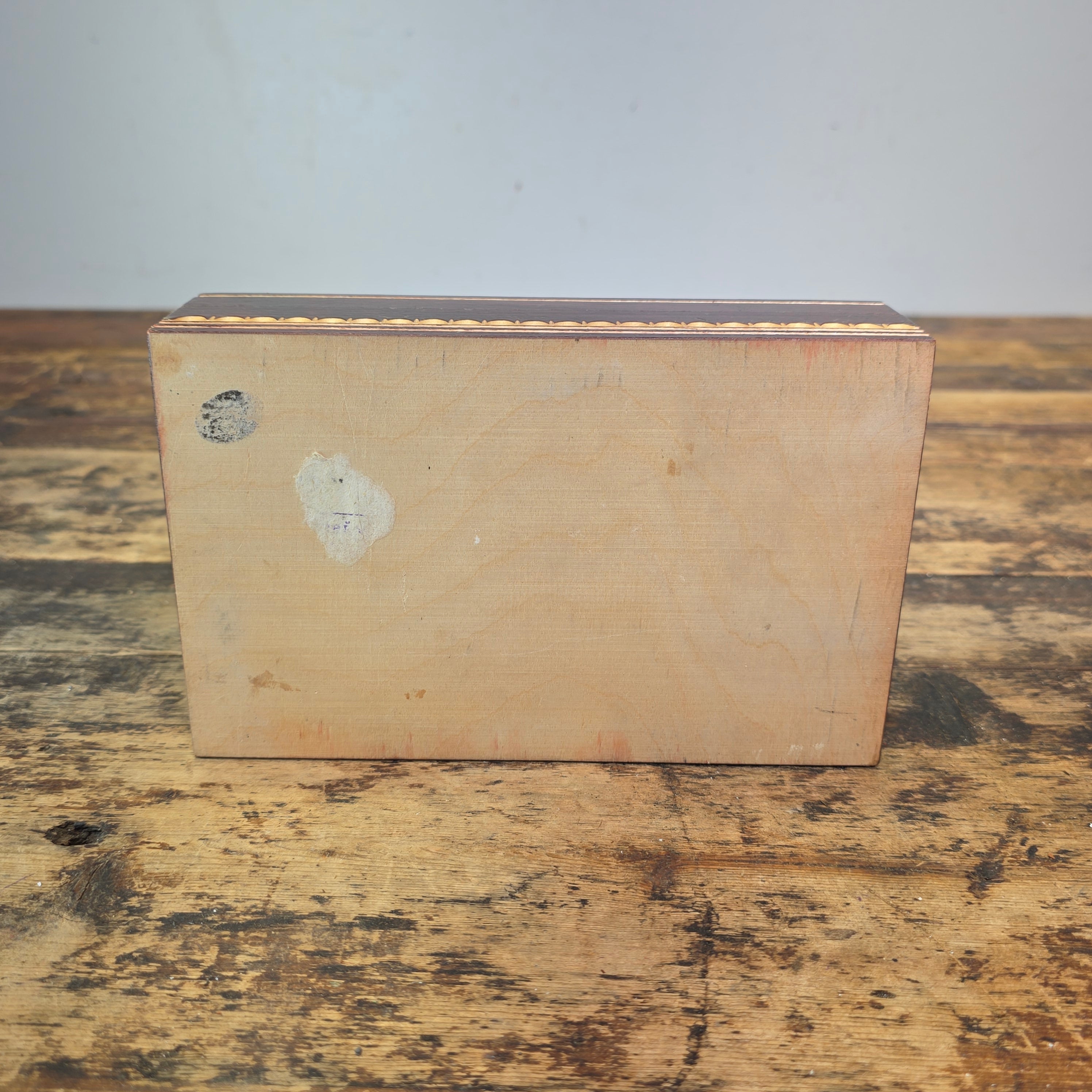 Vintage Wood Jewelry Box Chip Carved Keepsake Trinket Inlay Geometric Folk Art