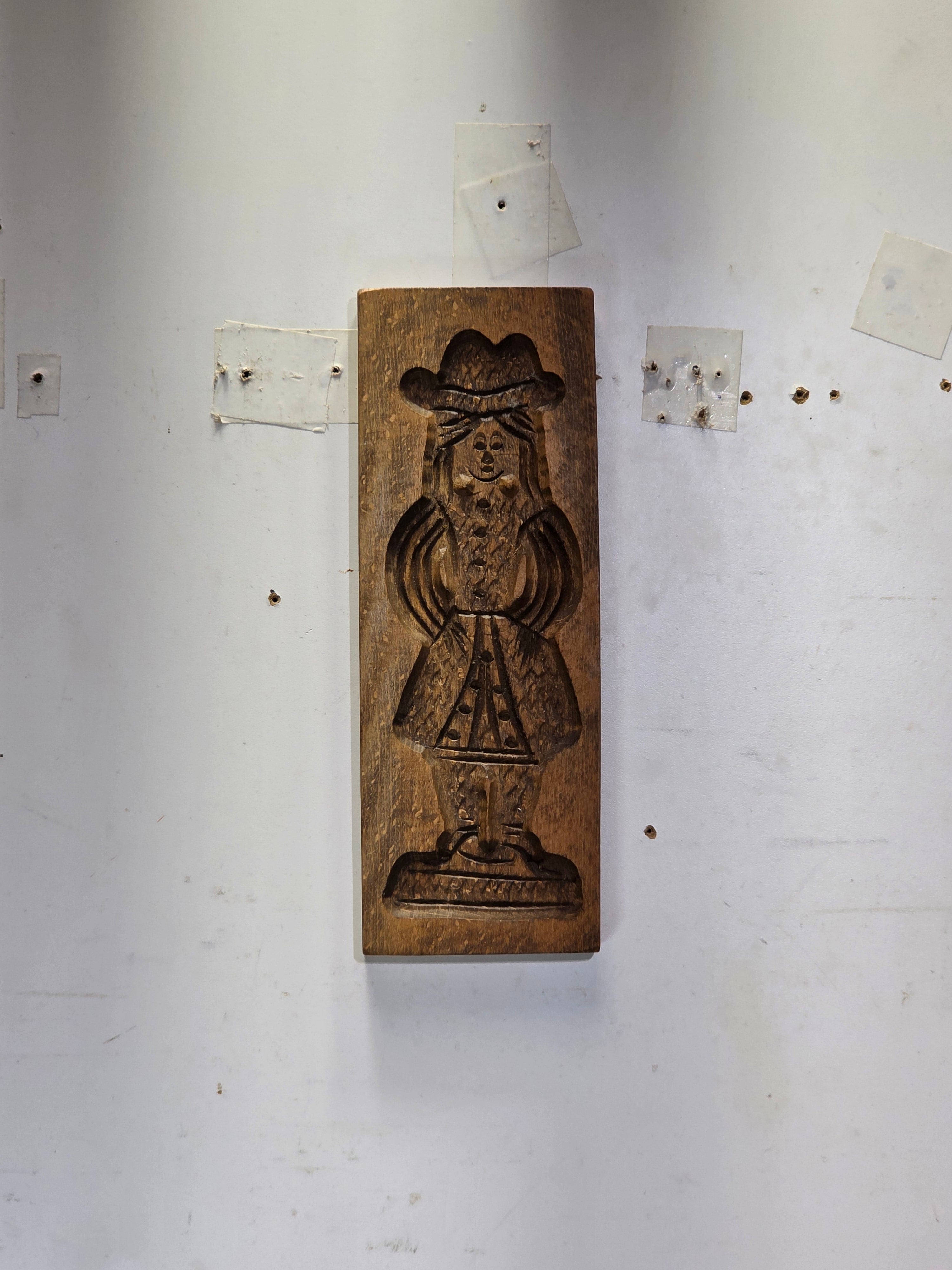 Vintage Dutch Speculaas Mold Wood Cookie Press Girl Woman Figural Wall Plaque 13"