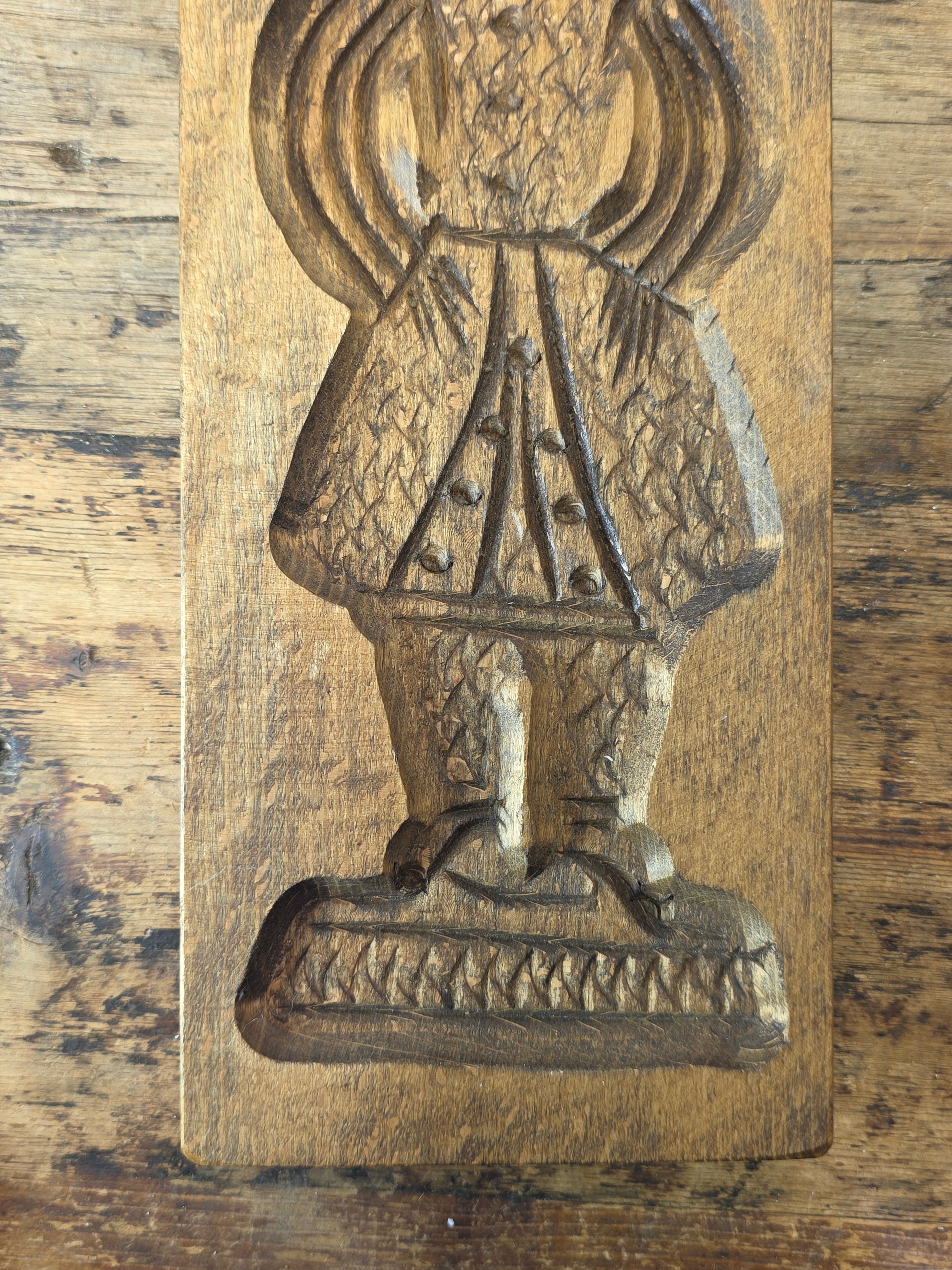 Vintage Dutch Speculaas Mold Wood Cookie Press Girl Woman Figural Wall Plaque 13"