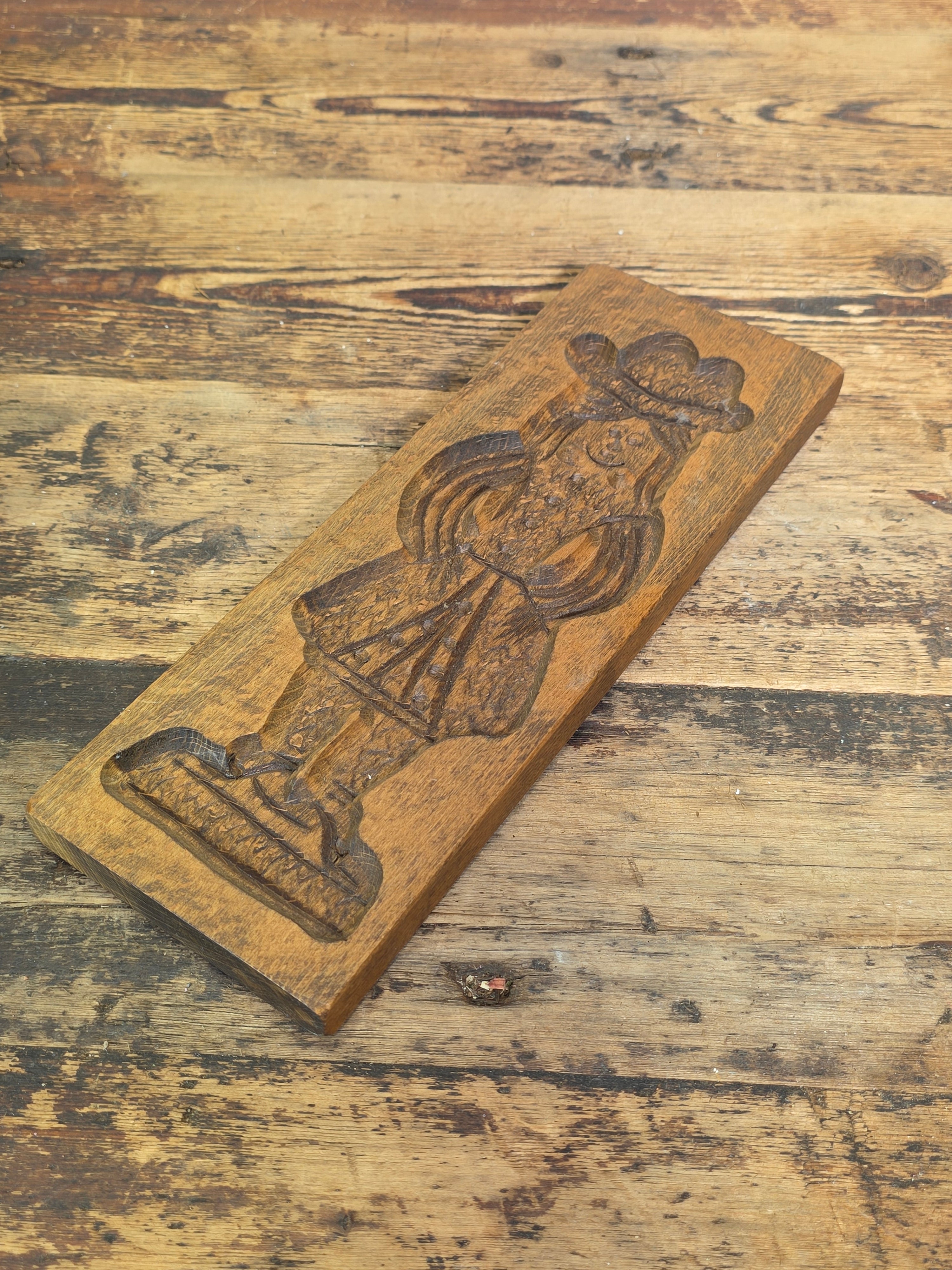 Vintage Dutch Speculaas Mold Wood Cookie Press Girl Woman Figural Wall Plaque 13"