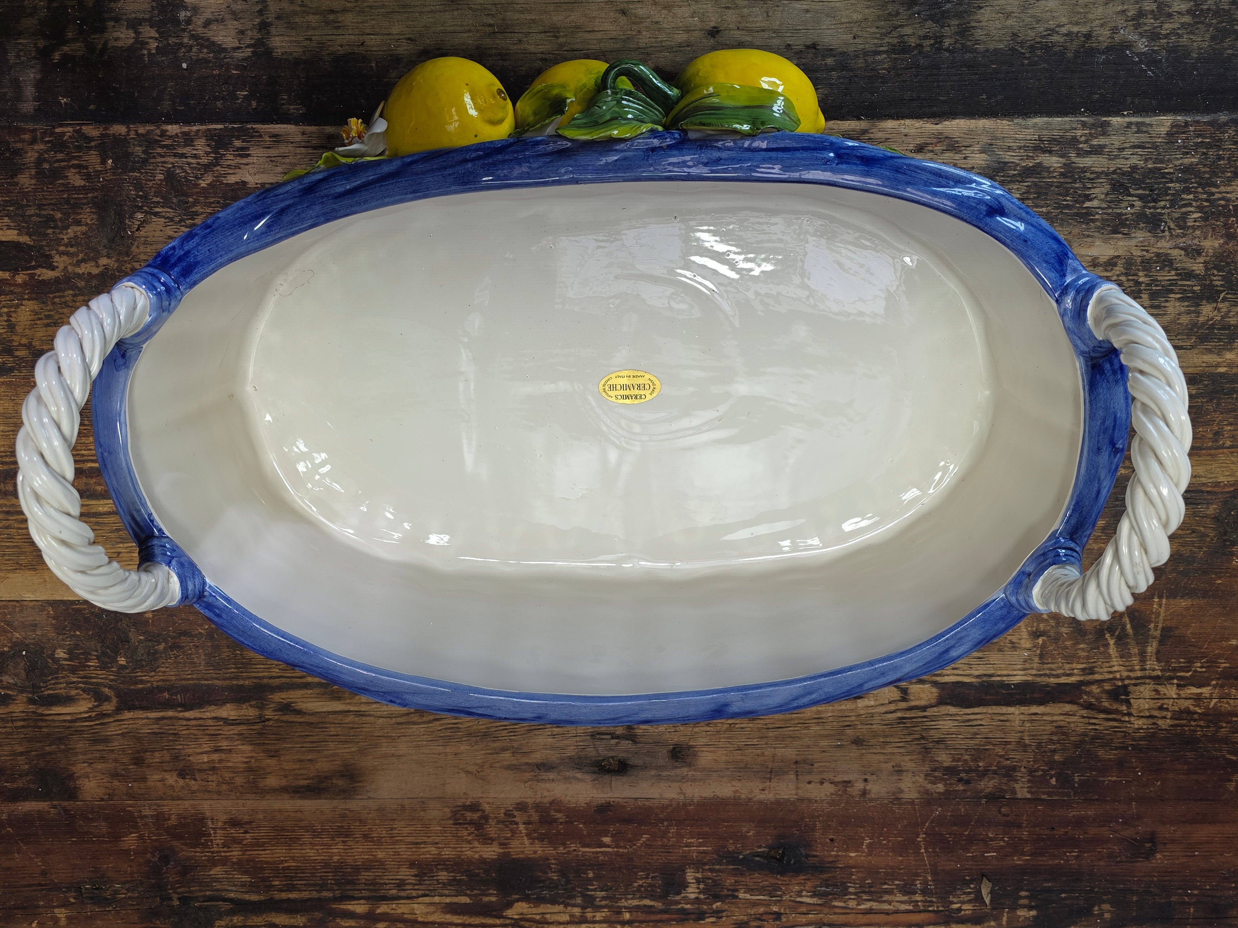 Vintage Italian Orgia Majolica Lemon Planter Basket Pot Ceramiche D'arte 19.5"L