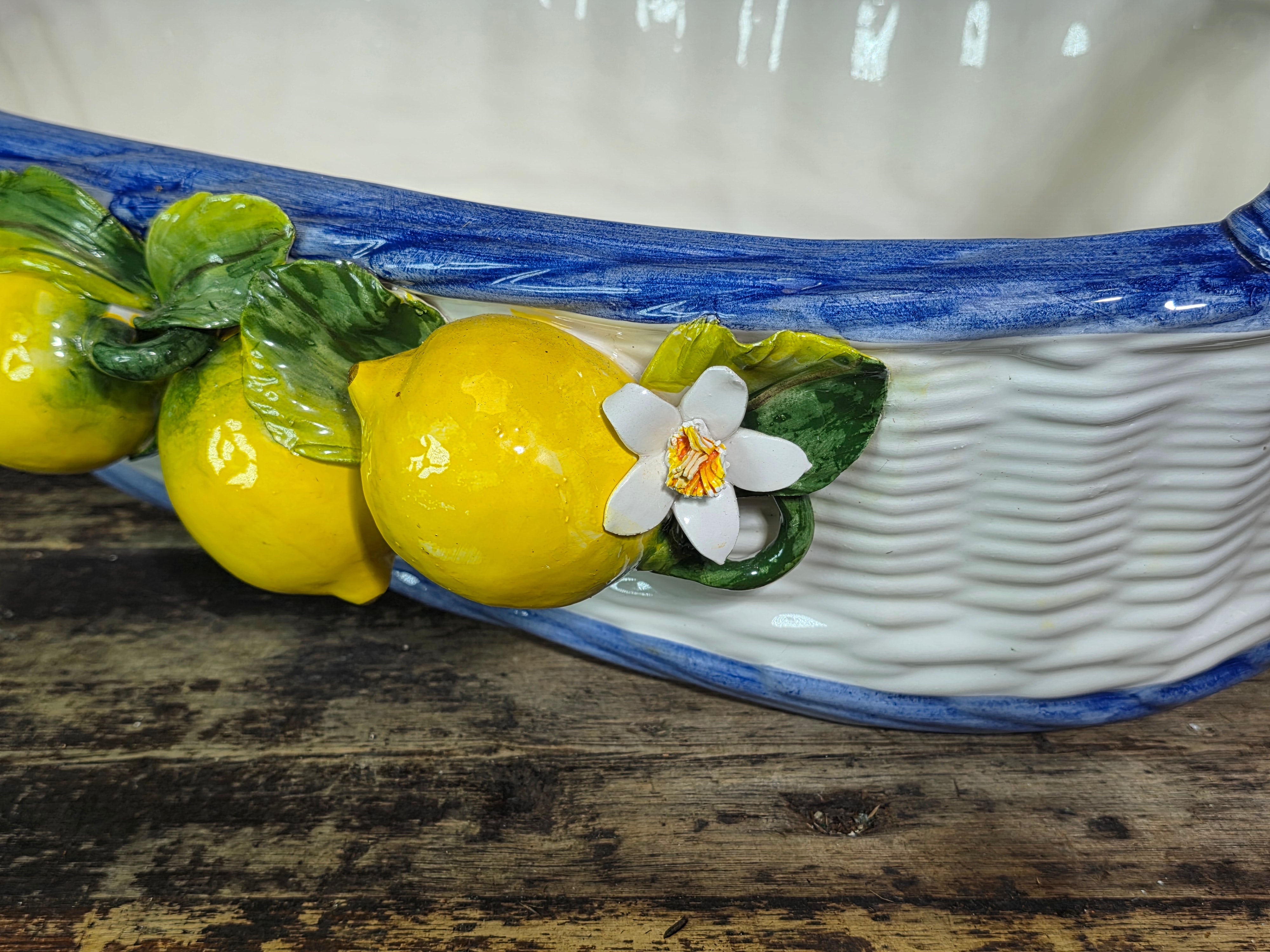 Vintage Italian Orgia Majolica Lemon Planter Basket Pot Ceramiche D'arte 19.5"L