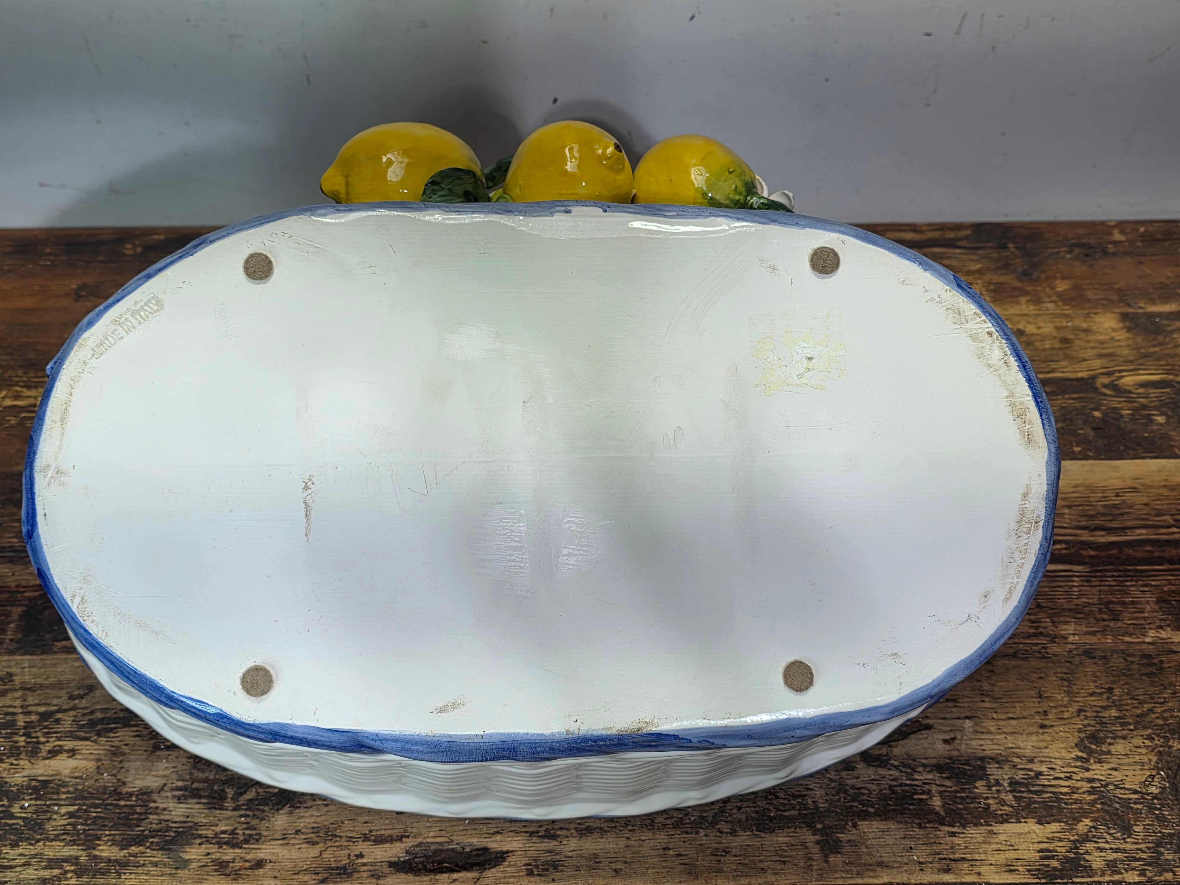 Vintage Italian Orgia Majolica Lemon Planter Basket Pot Ceramiche D'arte 19.5"L