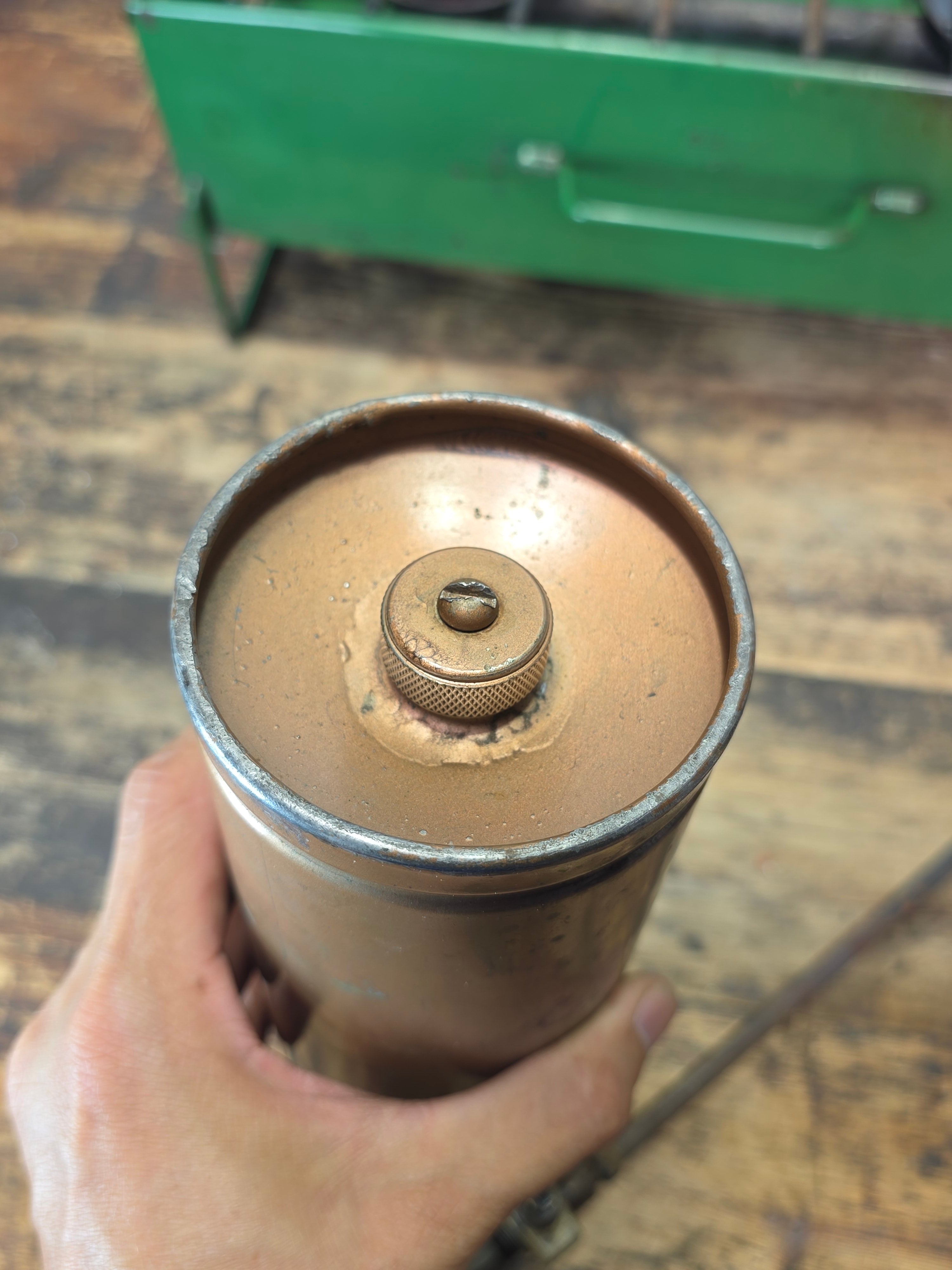 Vintage Coleman 425 Two Burner Camp Stove Gold Tank Green Case AS-IS