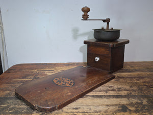 Museum Antique Ottoman Turkish Coffee Grinder Large Wooden Inlay Bird Mill 19th