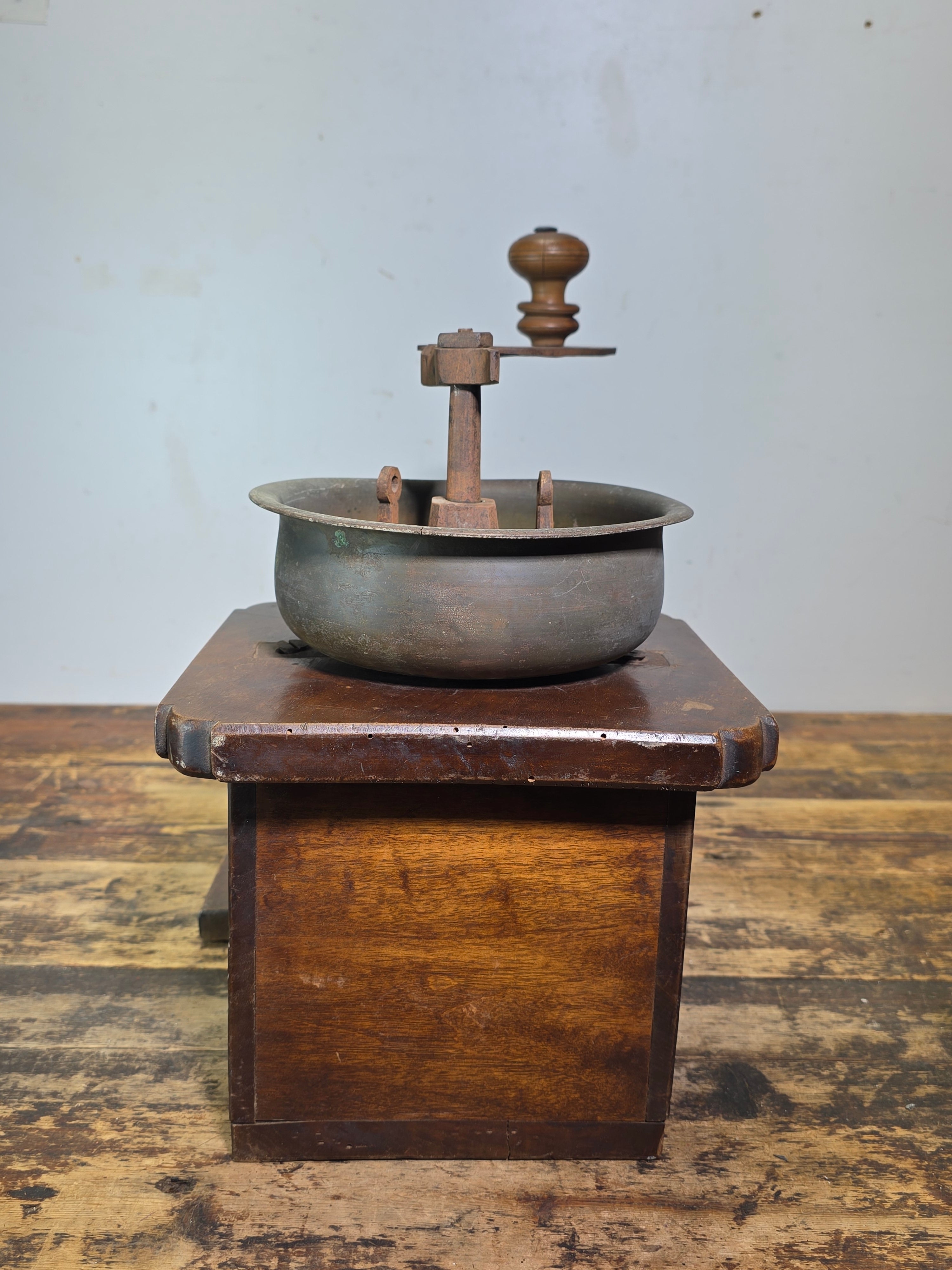 Museum Antique Ottoman Turkish Coffee Grinder Large Wooden Inlay Bird Mill 19th