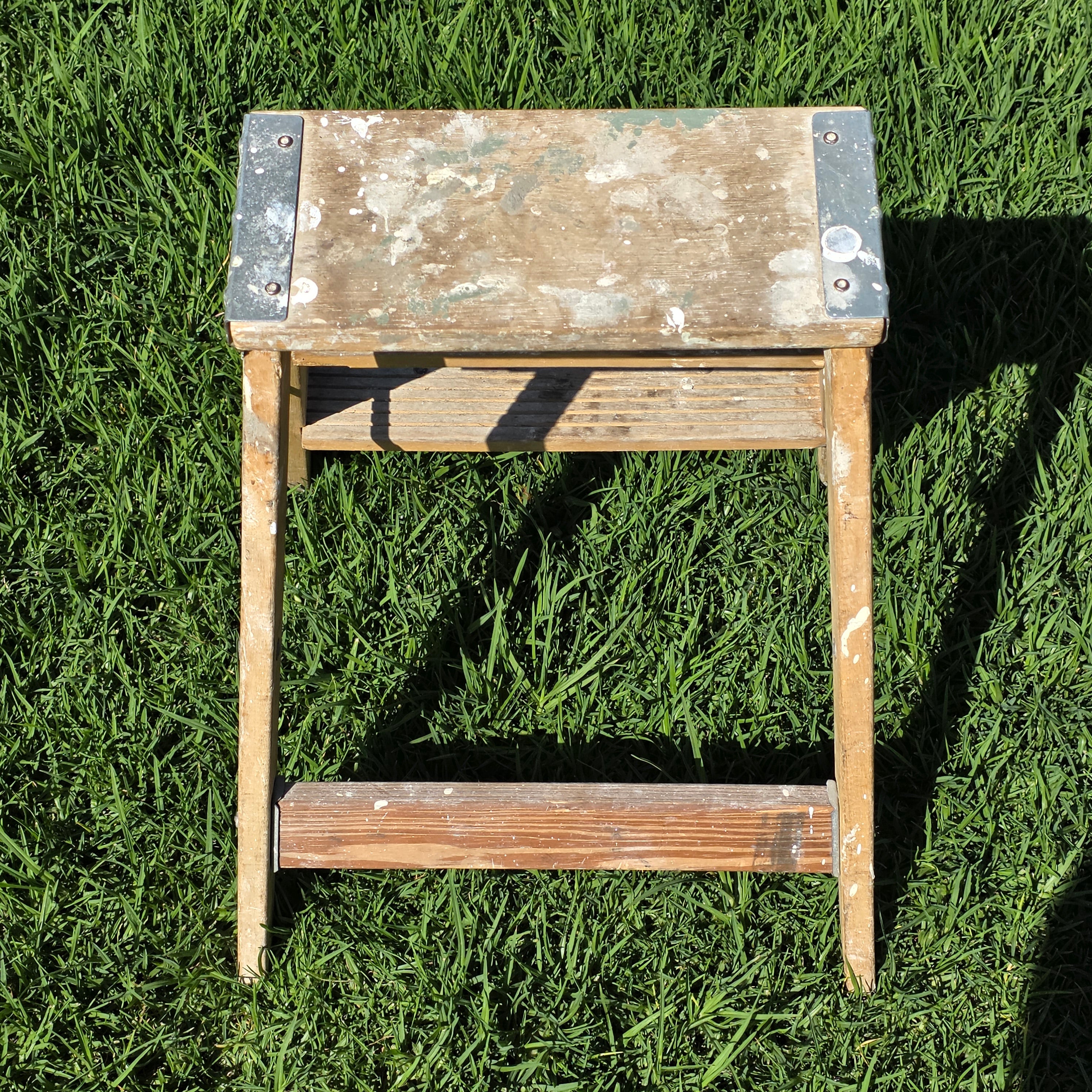 Vintage Keller Wooden Step Stool Ladder 2 Step Rustic Plant Stand Americana