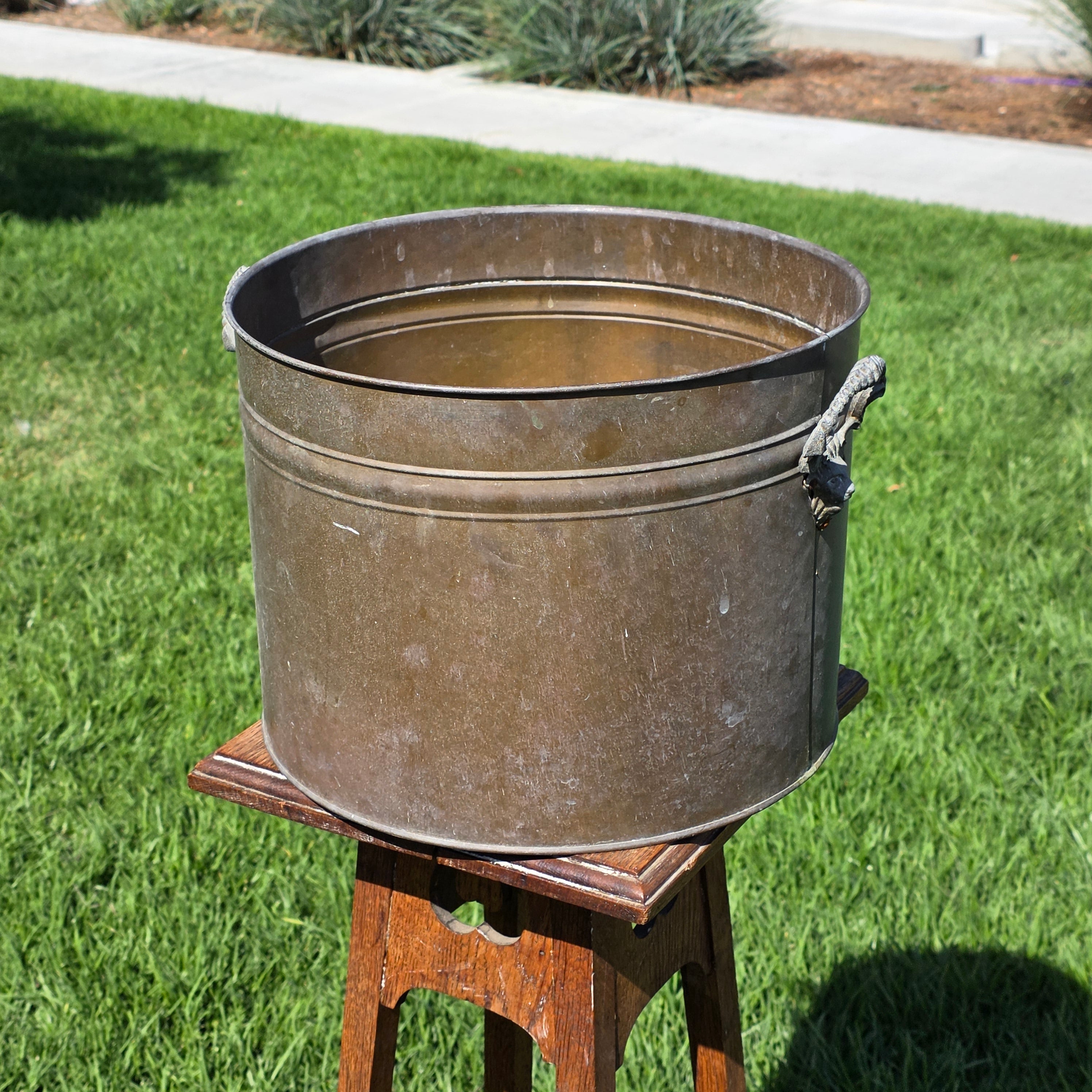 Vintage Copper Coal Scuttle Bucket Brass Handle Fireplace Decor Planter Hod MCM