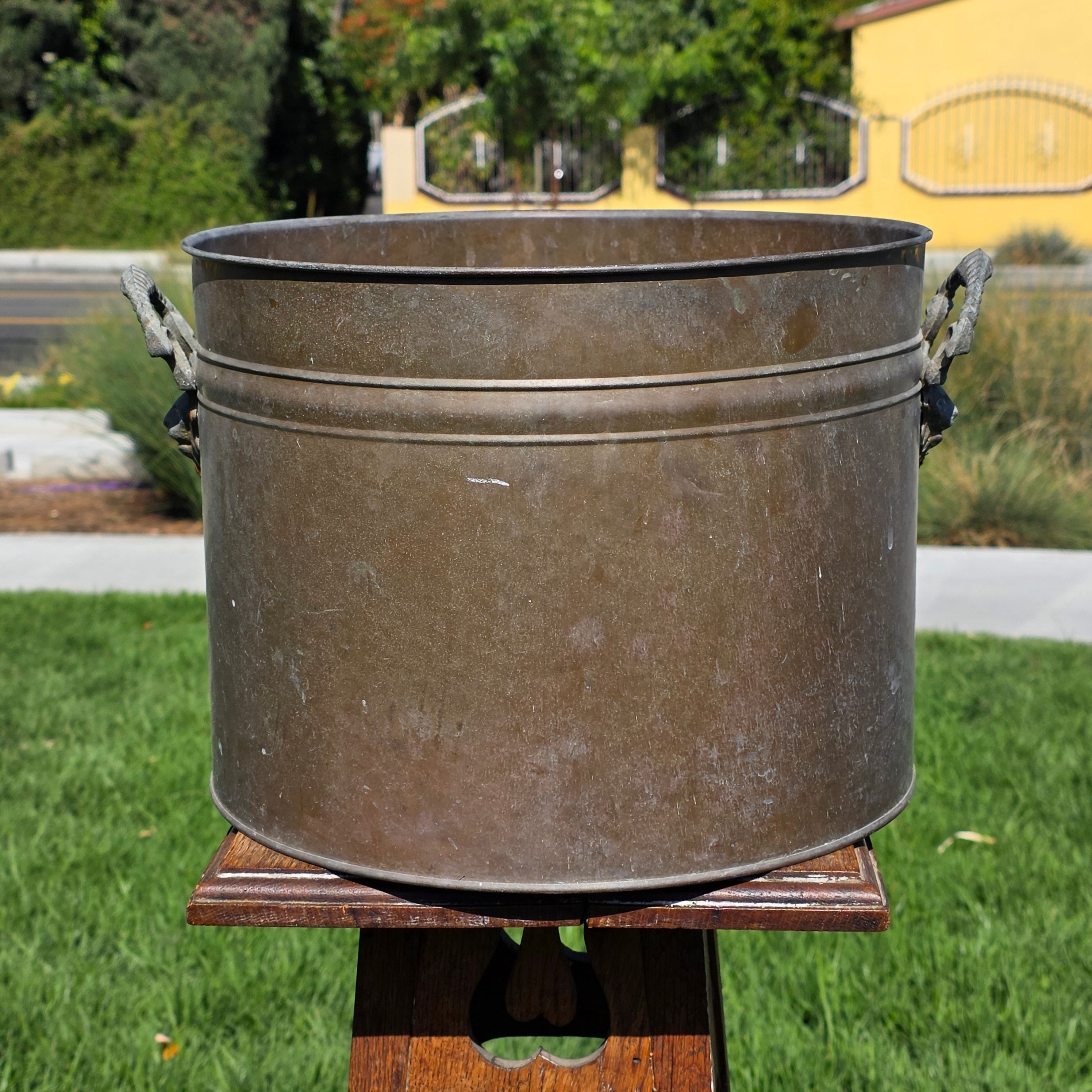 Vintage Copper Coal Scuttle Bucket Brass Handle Fireplace Decor Planter Hod MCM