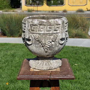 Vintage Concrete Garden Planter Greek Key Grape Urn Cast Stone Heavy Pot Repair