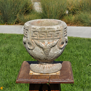 Vintage Concrete Garden Planter Greek Key Grape Urn Cast Stone Heavy Pot 18 lbs