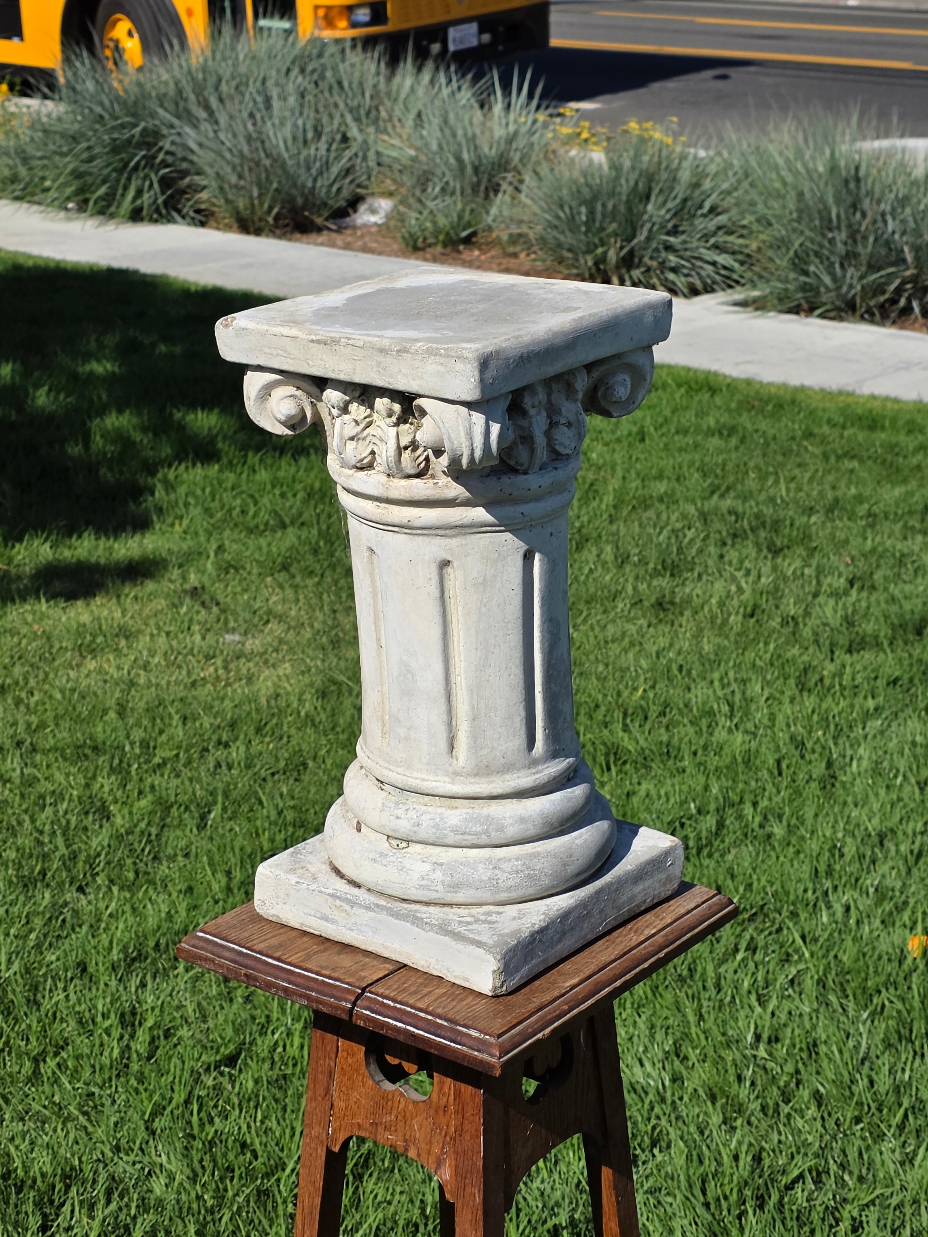Share Vintage Concrete Column Pedestal Stand Ionic Capital Cast Stone Plant Base 50lb
