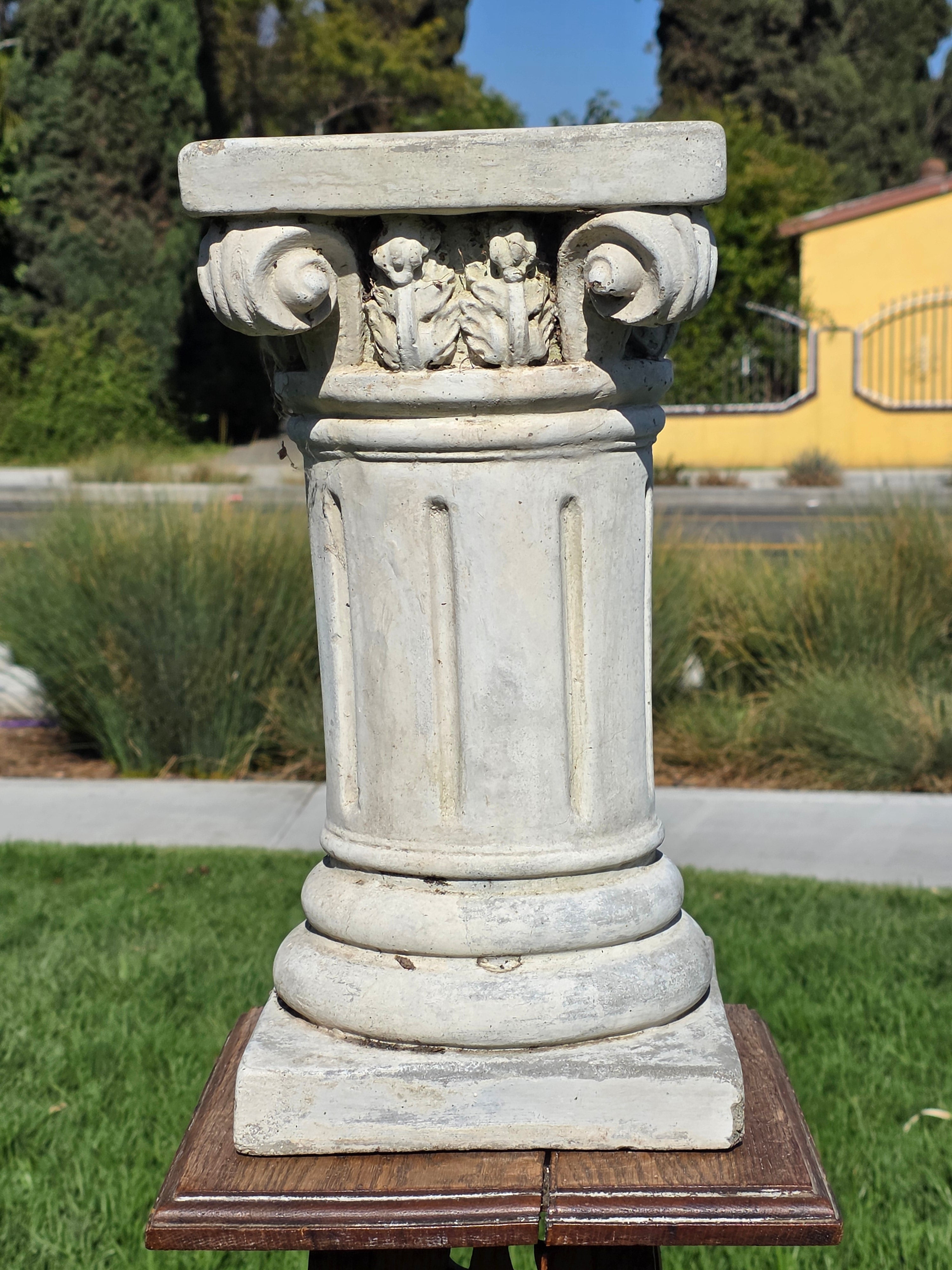 Share Vintage Concrete Column Pedestal Stand Ionic Capital Cast Stone Plant Base 50lb
