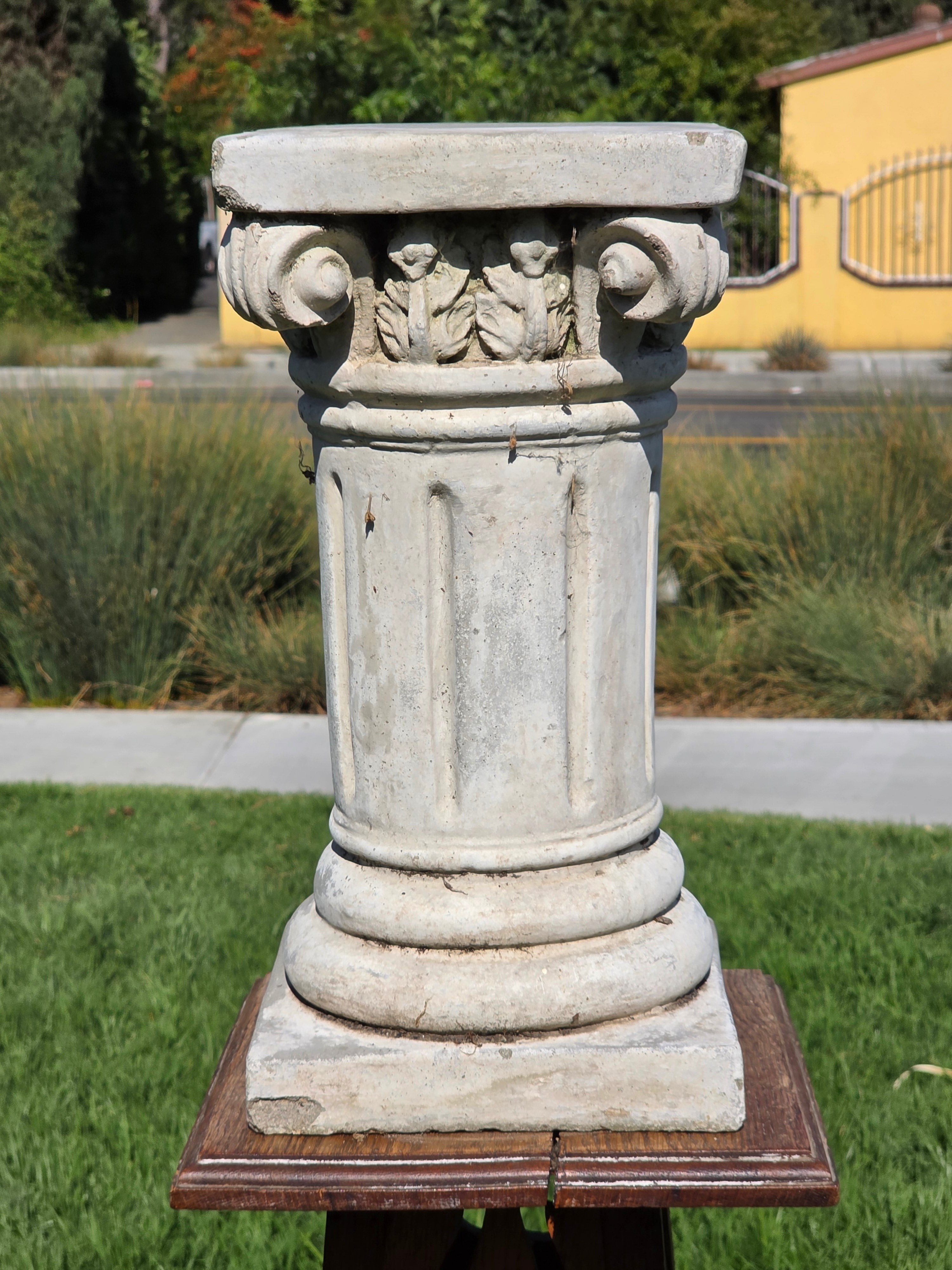 Share Vintage Concrete Column Pedestal Stand Ionic Capital Cast Stone Plant Base 50lb