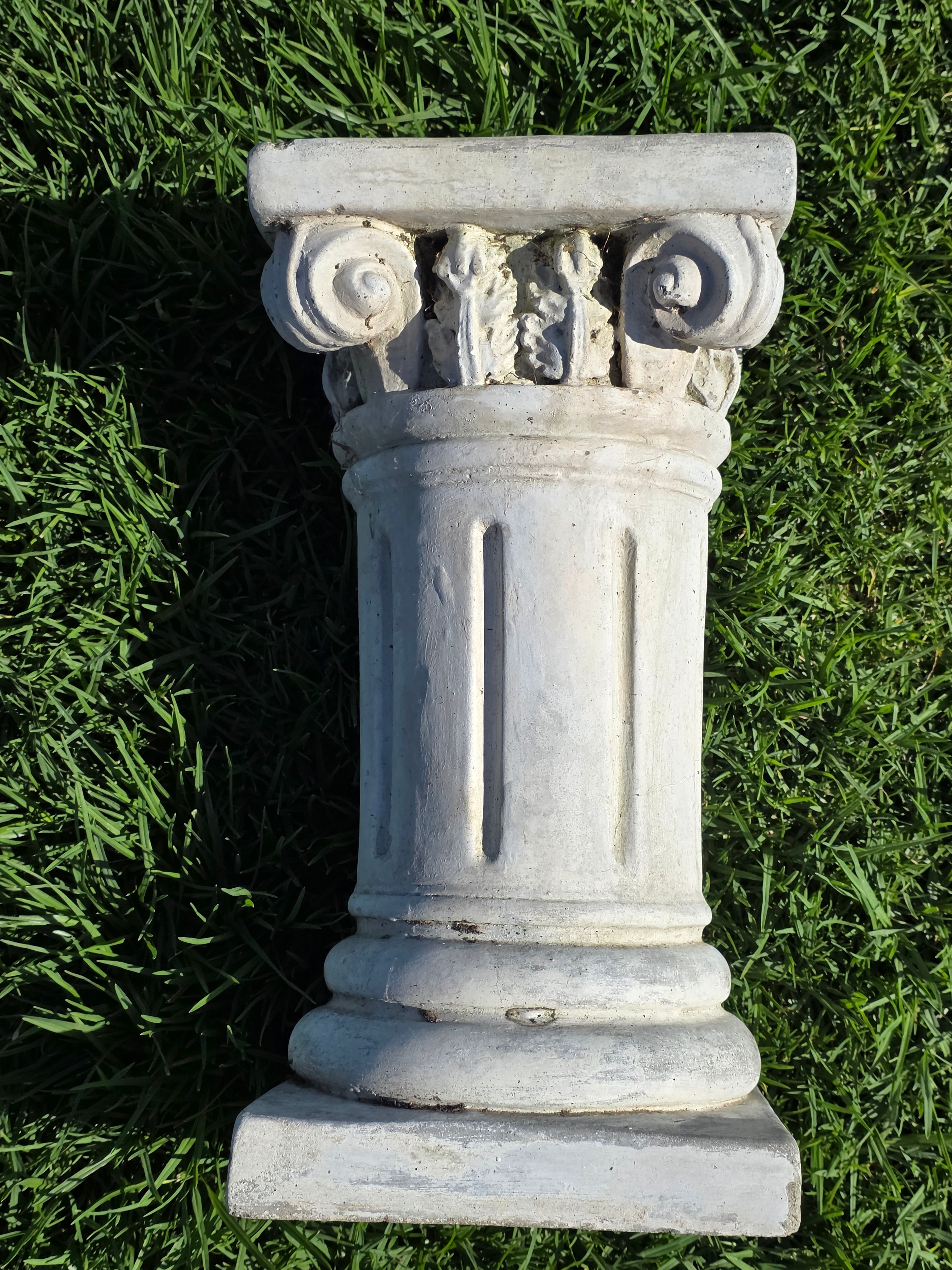 Share Vintage Concrete Column Pedestal Stand Ionic Capital Cast Stone Plant Base 50lb
