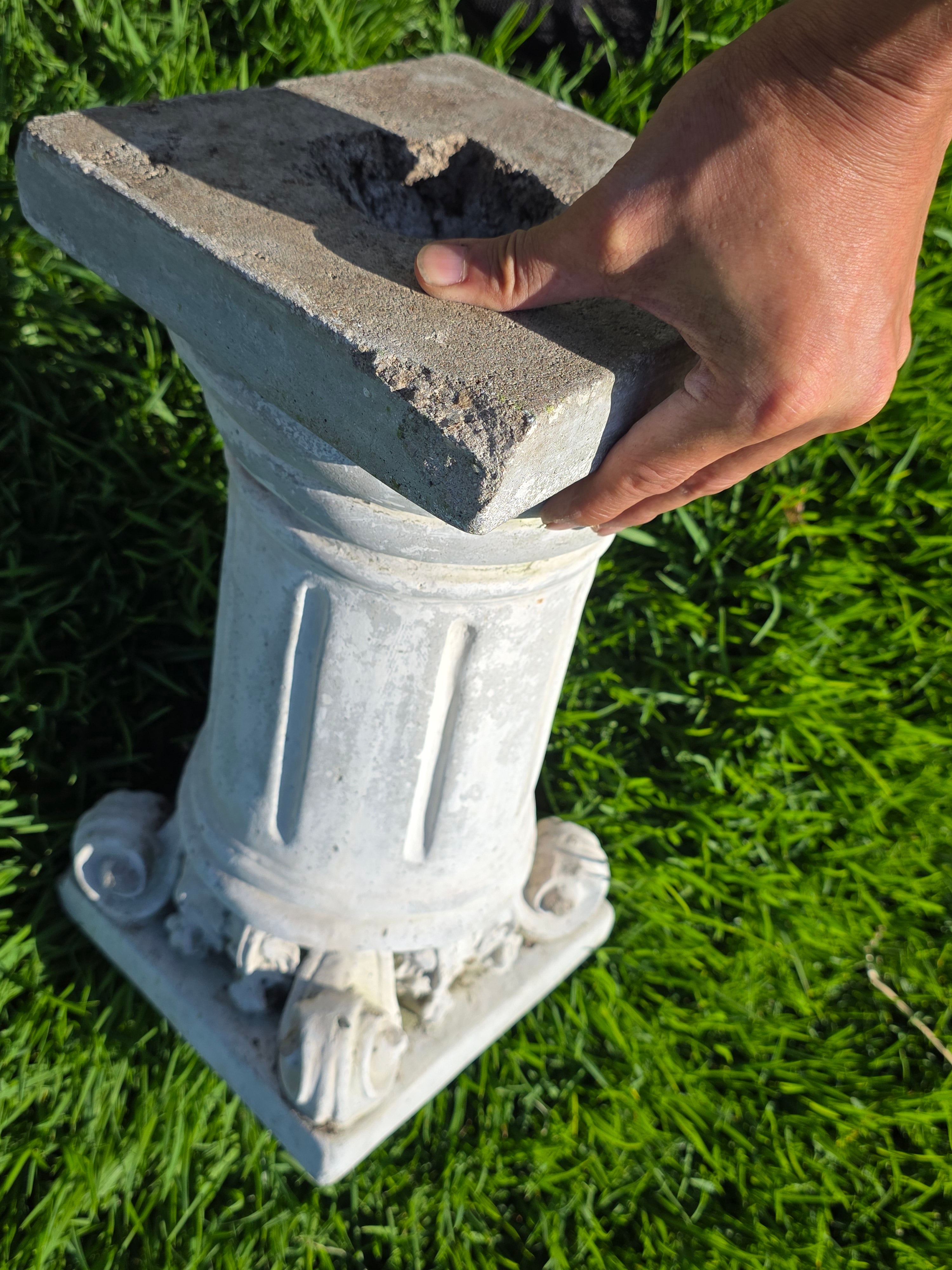 Share Vintage Concrete Column Pedestal Stand Ionic Capital Cast Stone Plant Base 50lb