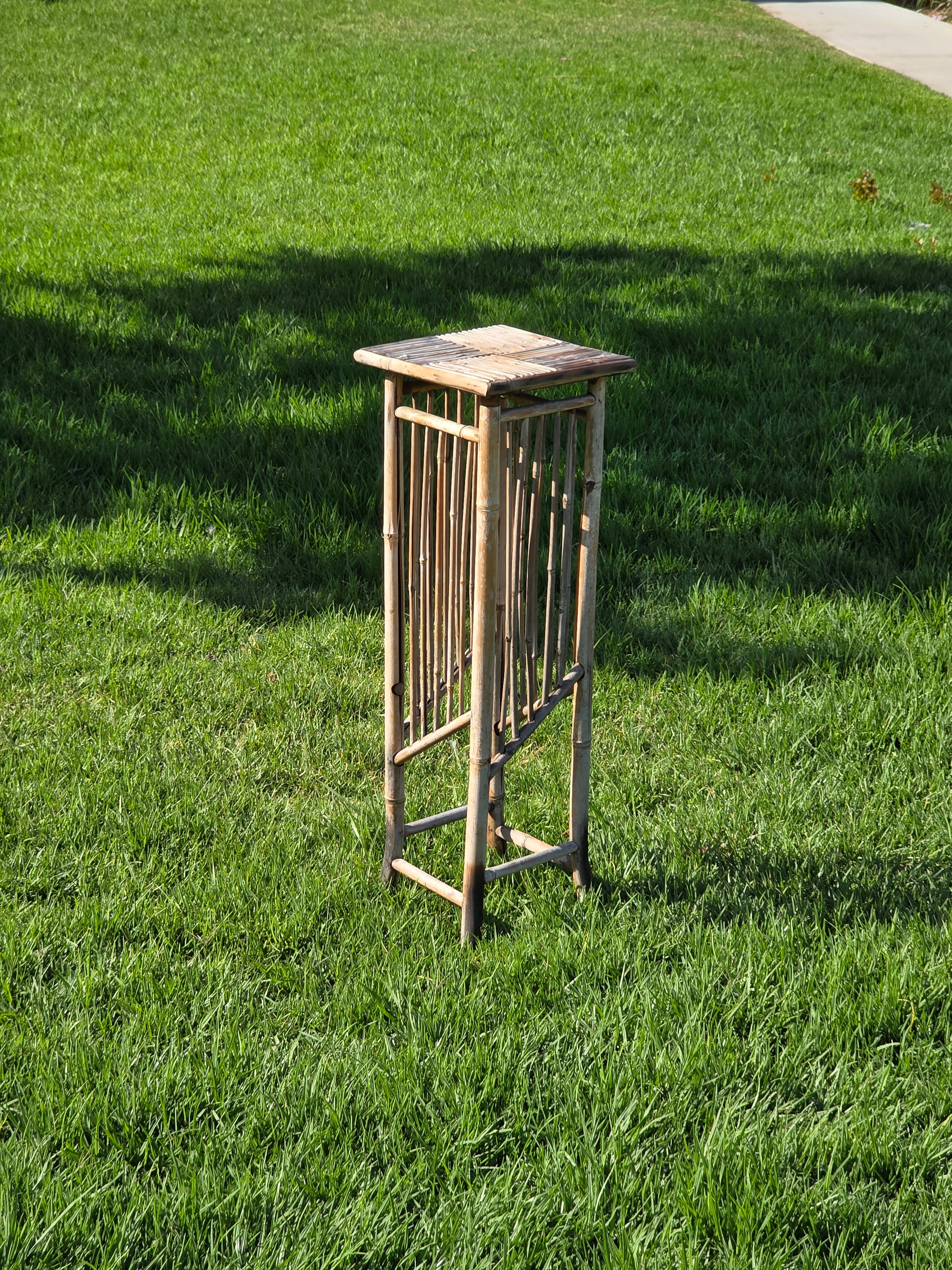 Vintage Boho Bamboo Plant Stand Tall Flower Pot Holder Rattan Tiki Basketweave