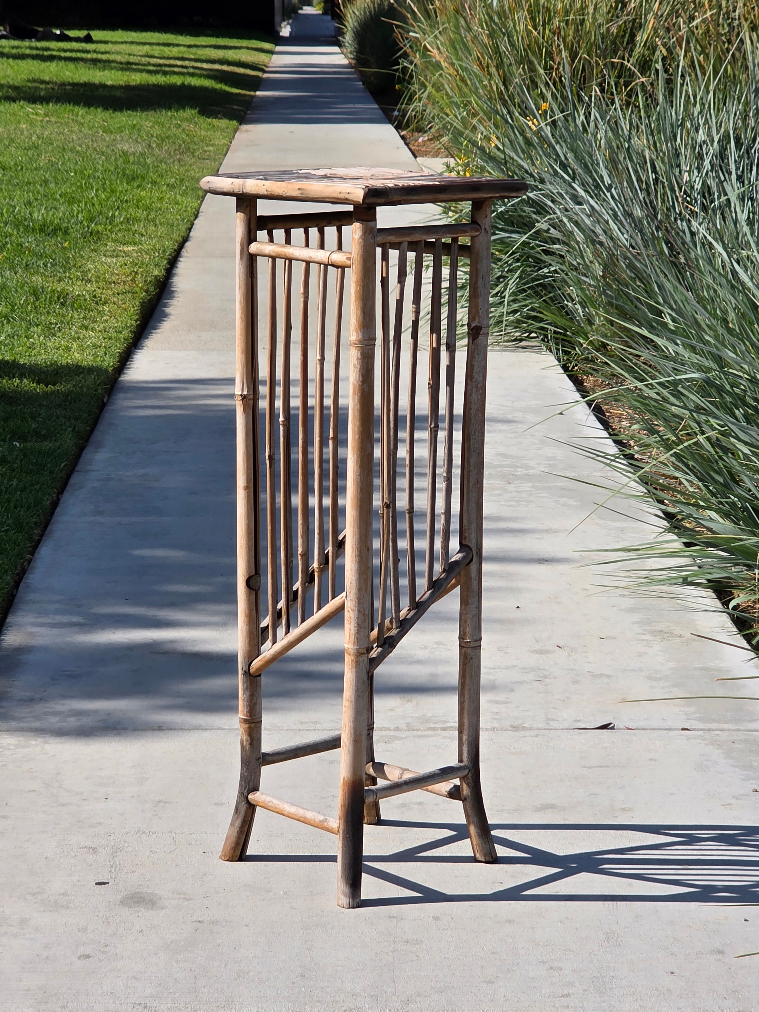 Vintage Boho Bamboo Plant Stand Tall Flower Pot Holder Rattan Tiki Basketweave