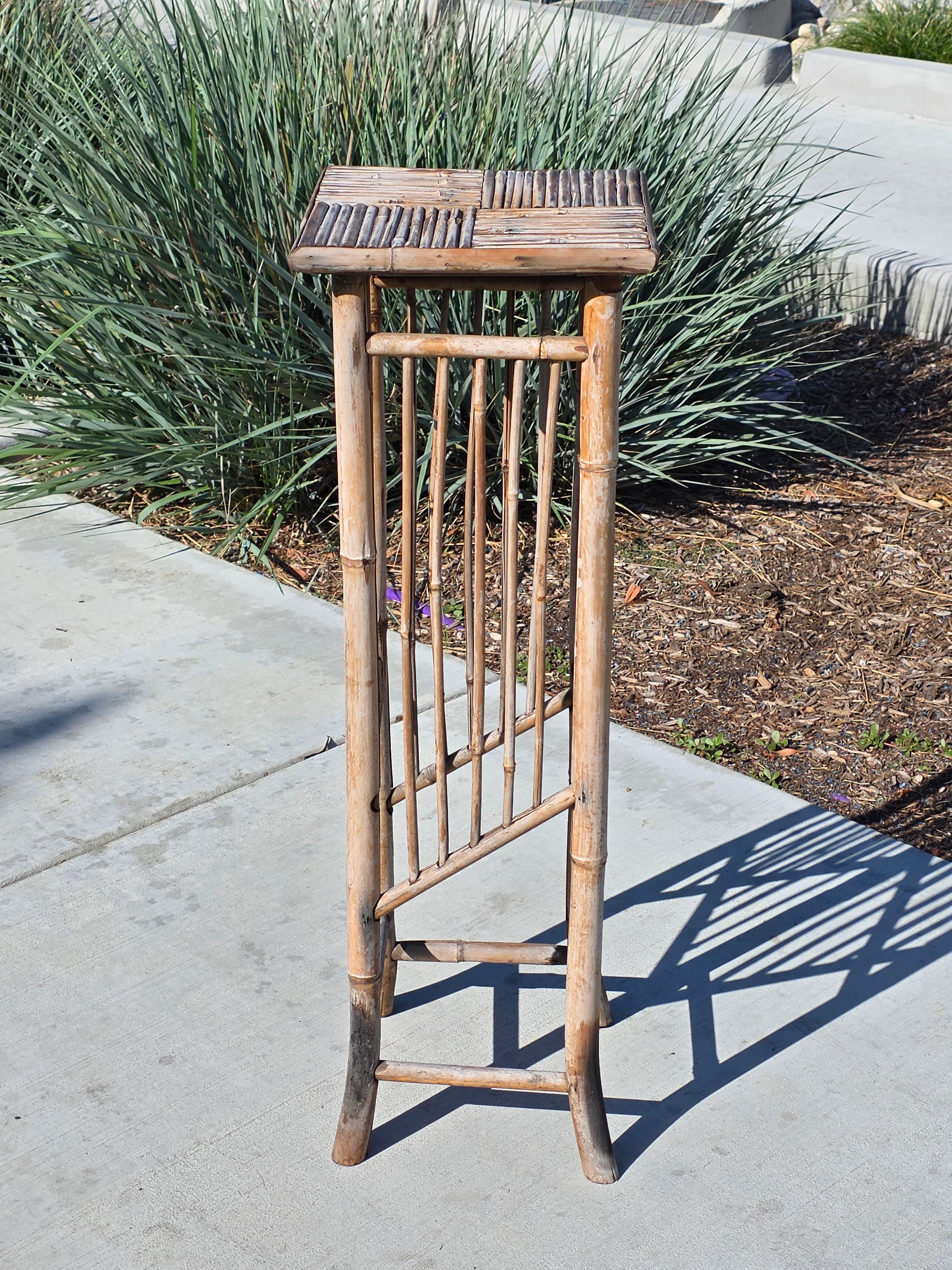 Vintage Boho Bamboo Plant Stand Tall Flower Pot Holder Rattan Tiki Basketweave
