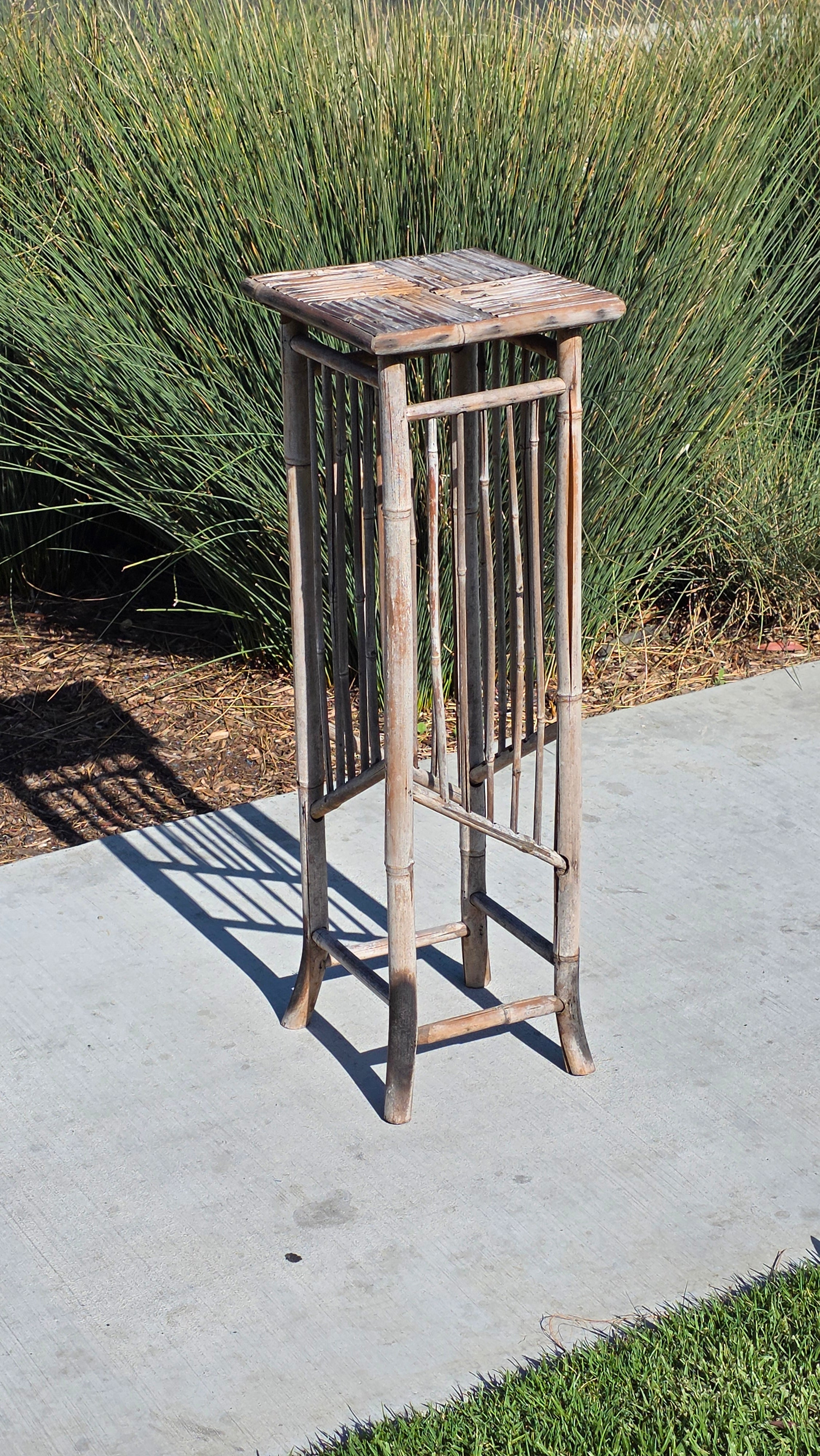 Vintage Boho Bamboo Plant Stand Tall Flower Pot Holder Rattan Tiki Basketweave