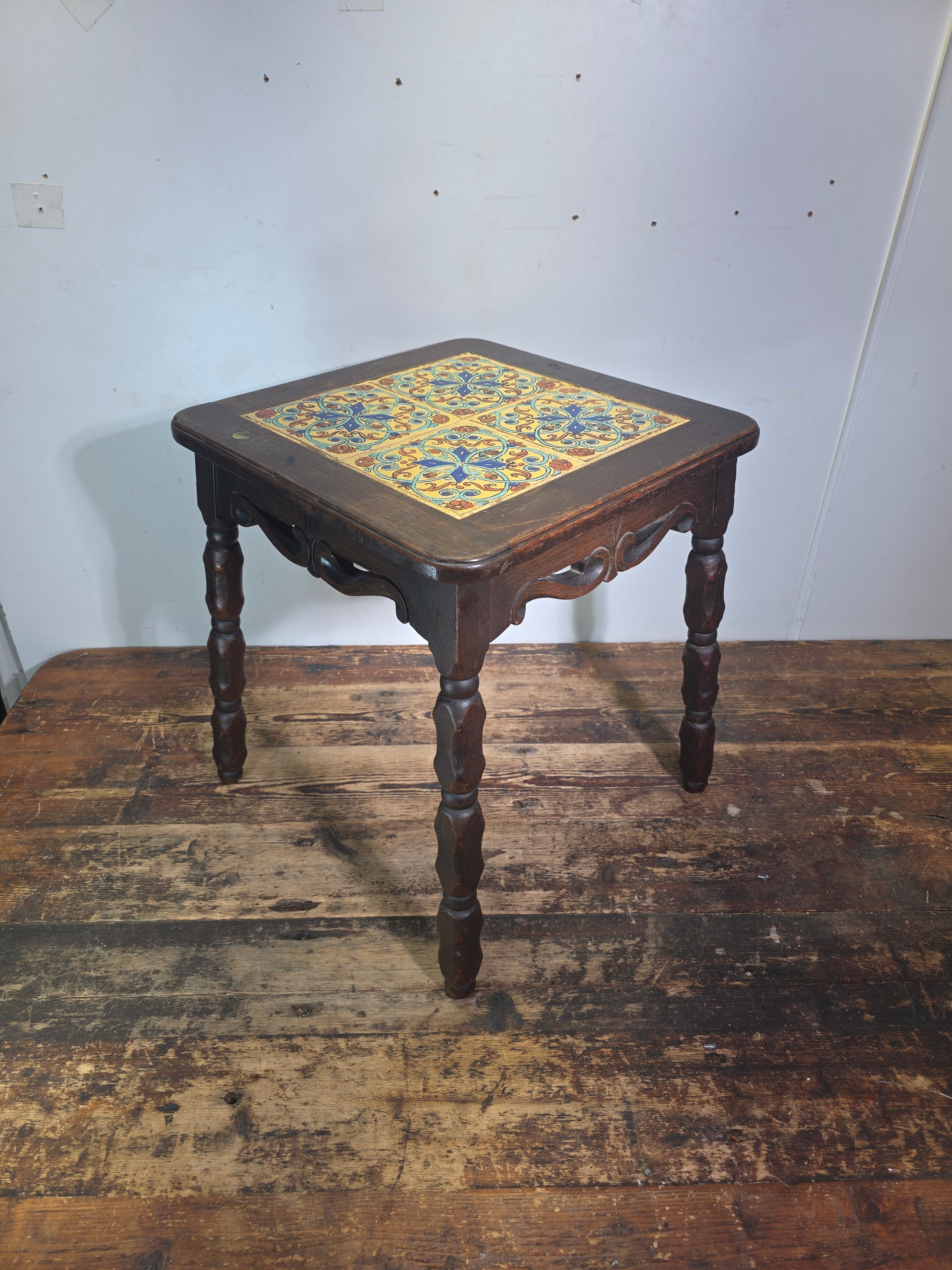 Vintage 1930s Tudor Tile Occasional Table Wood Side Nightstand Whittier CA