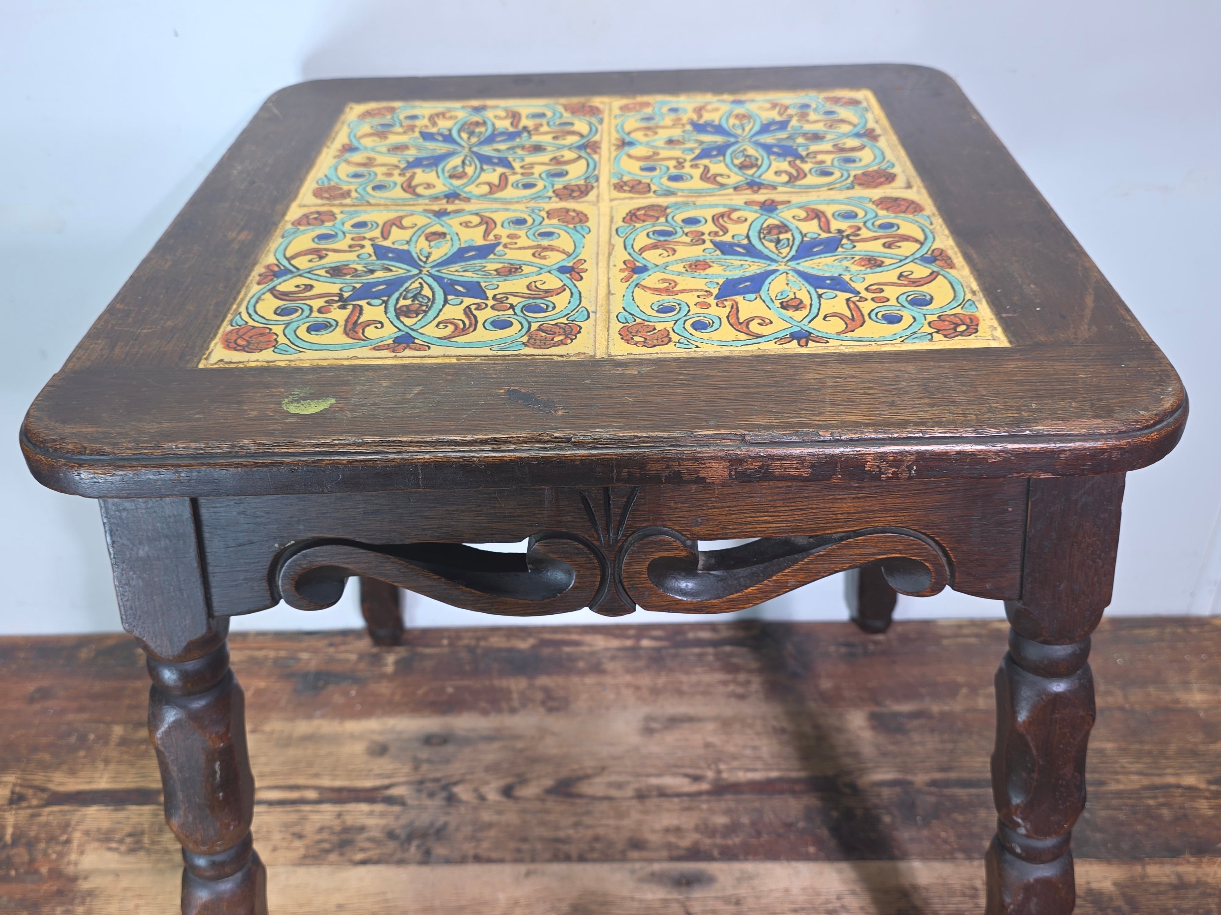 Vintage 1930s Tudor Tile Occasional Table Wood Side Nightstand Whittier CA