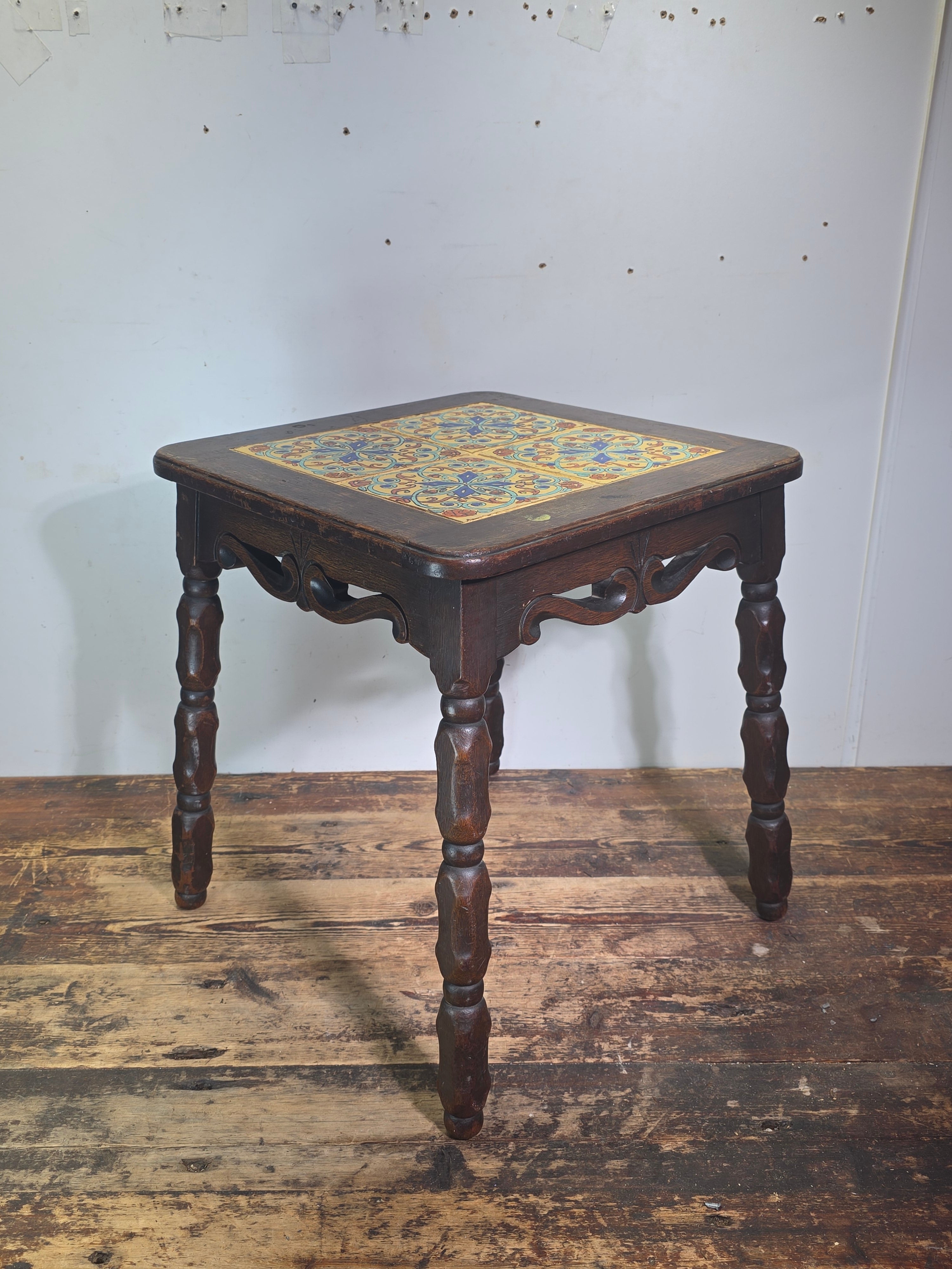 Vintage 1930s Tudor Tile Occasional Table Wood Side Nightstand Whittier CA