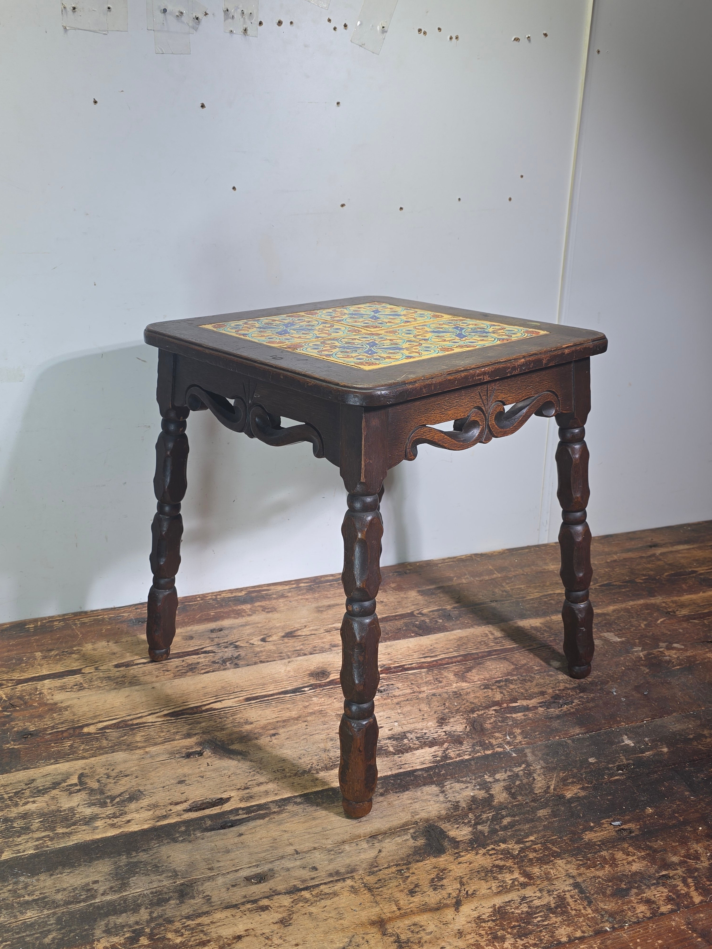 Vintage 1930s Tudor Tile Occasional Table Wood Side Nightstand Whittier CA