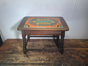 Vintage 1930s Taylor Tile Top Spanish Coffee Table Antique Wood Side Orange