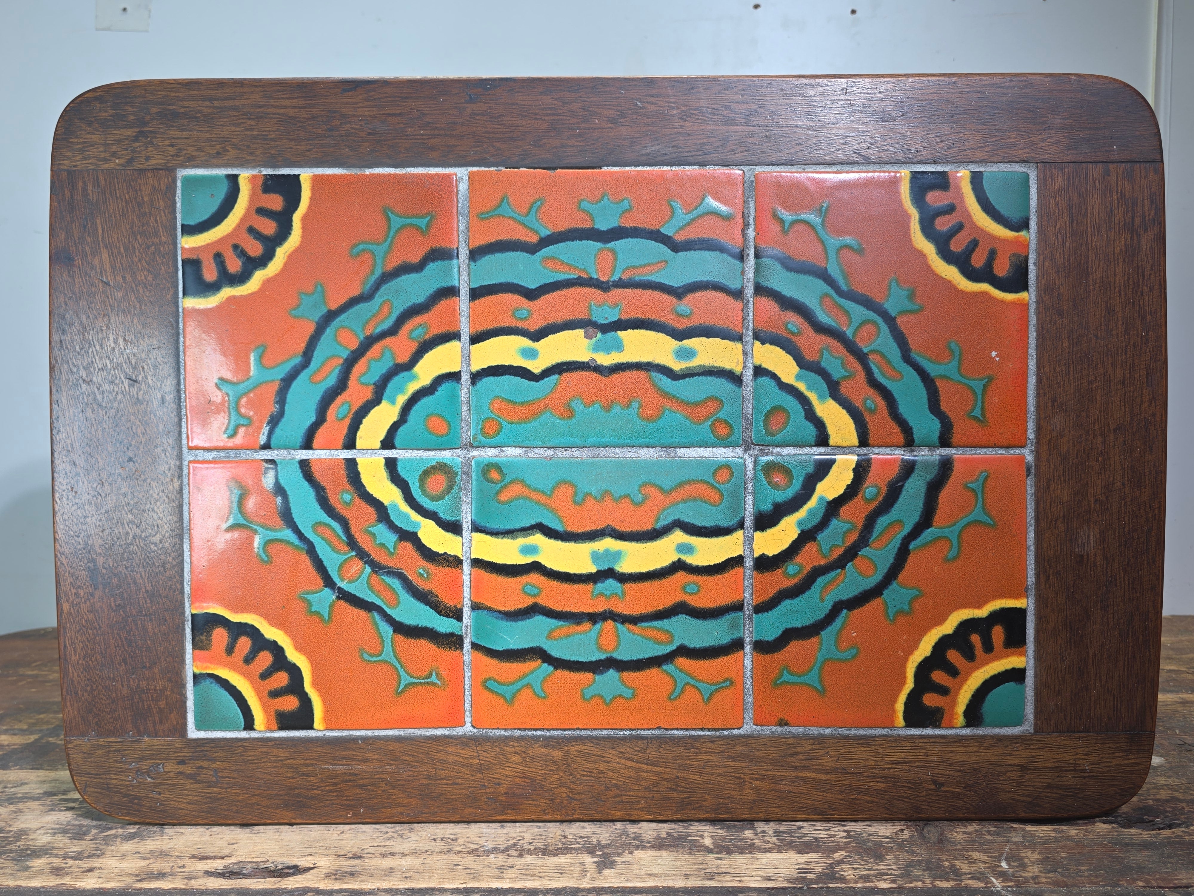 Vintage 1930s Taylor Tile Top Spanish Coffee Table Antique Wood Side Orange