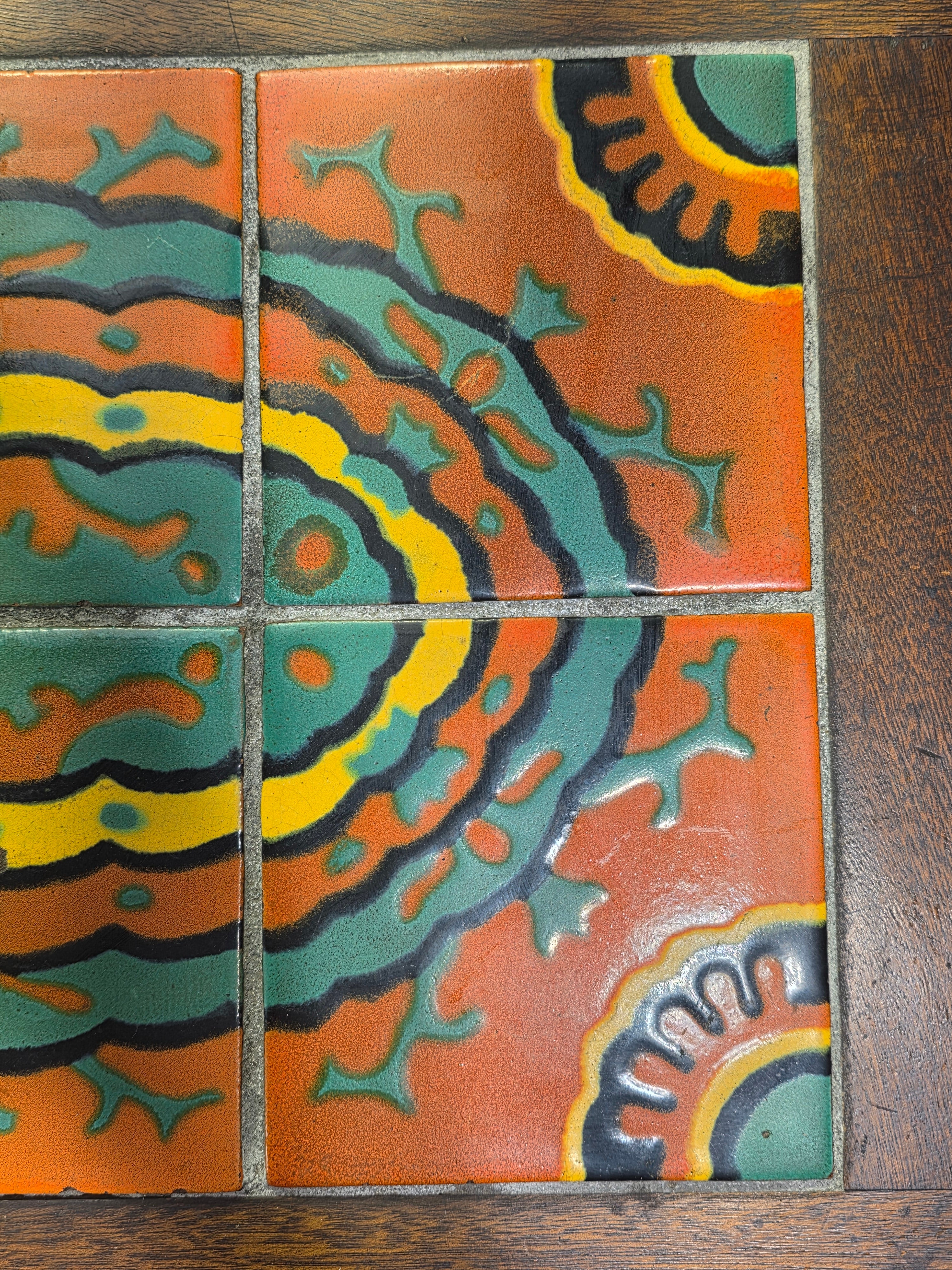Vintage 1930s Taylor Tile Top Spanish Coffee Table Antique Wood Side Orange