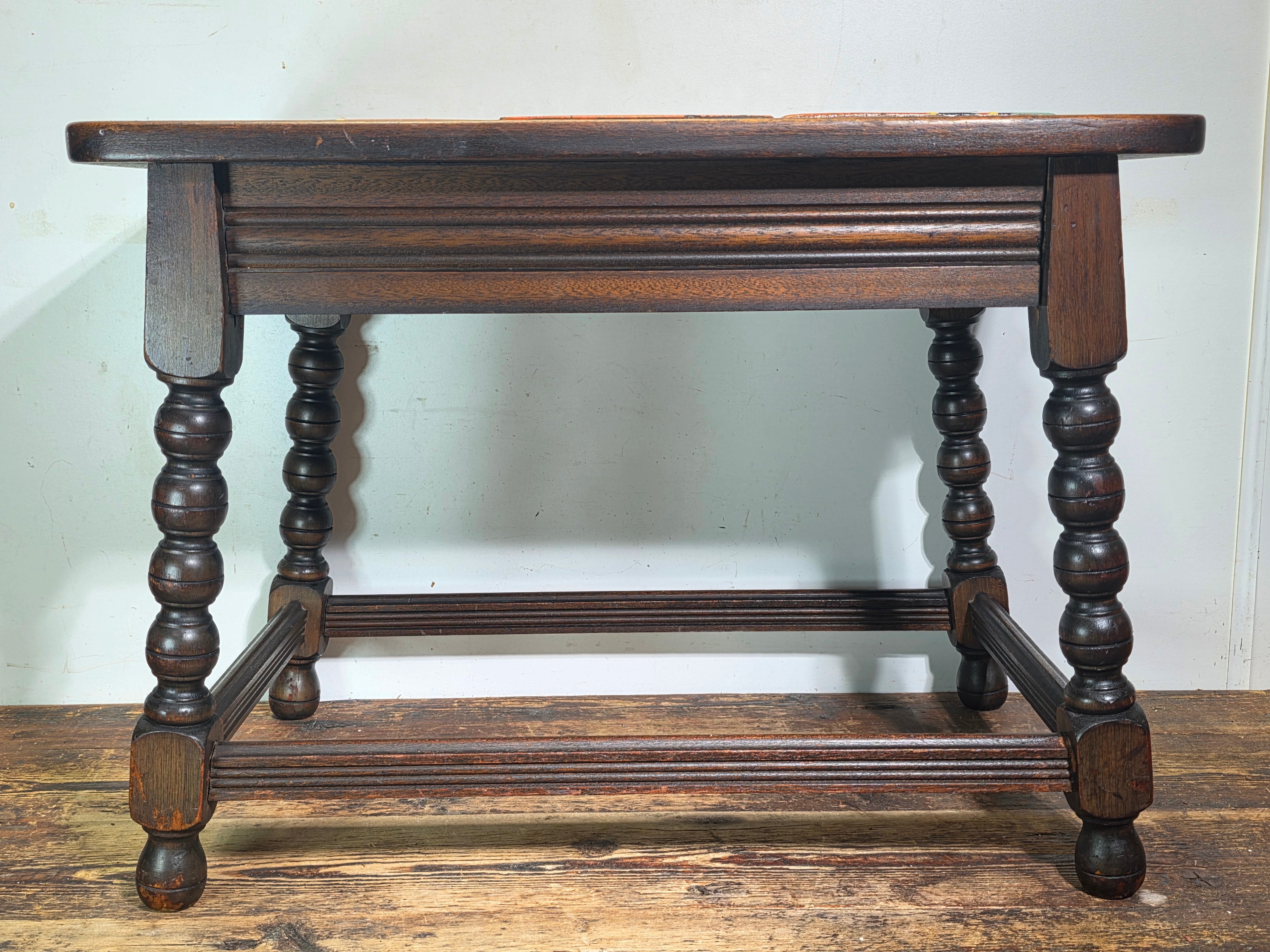 Vintage 1930s Taylor Tile Top Spanish Coffee Table Antique Wood Side Orange