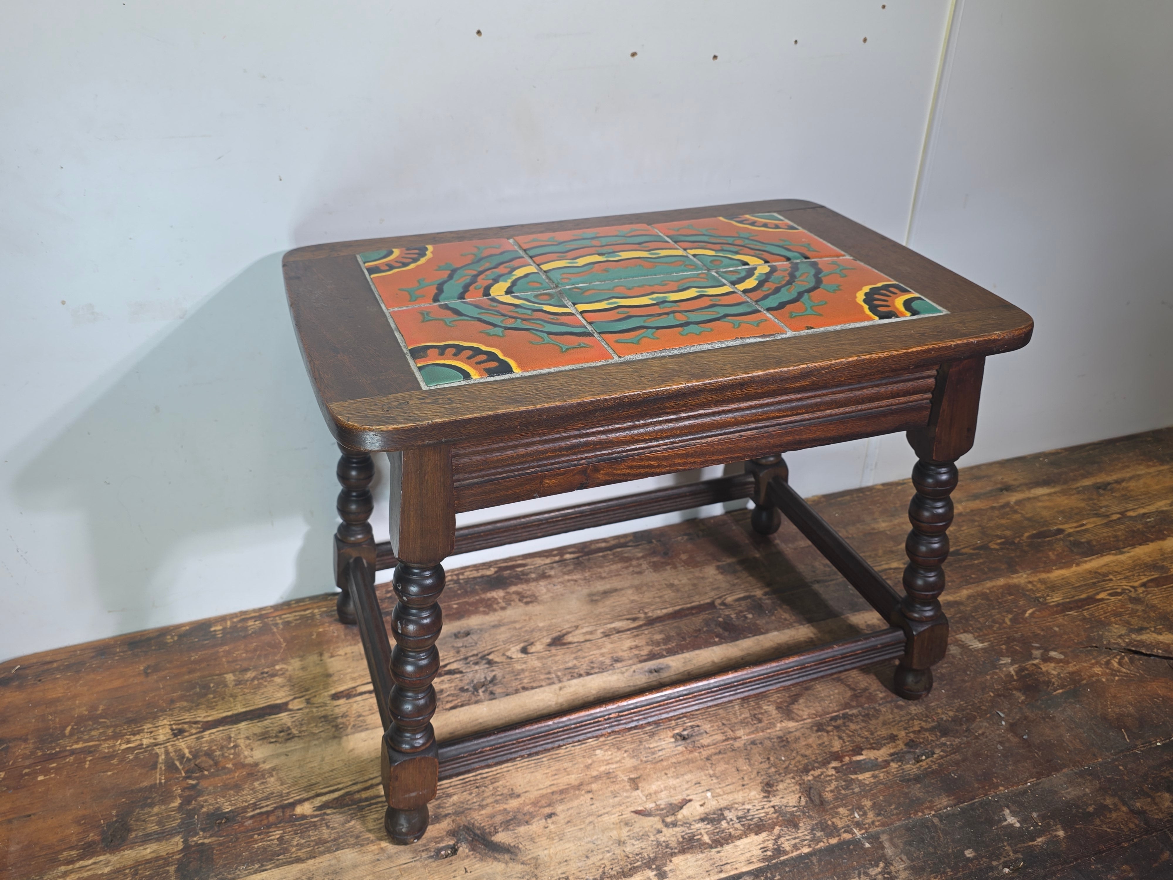 Vintage 1930s Taylor Tile Top Spanish Coffee Table Antique Wood Side Orange
