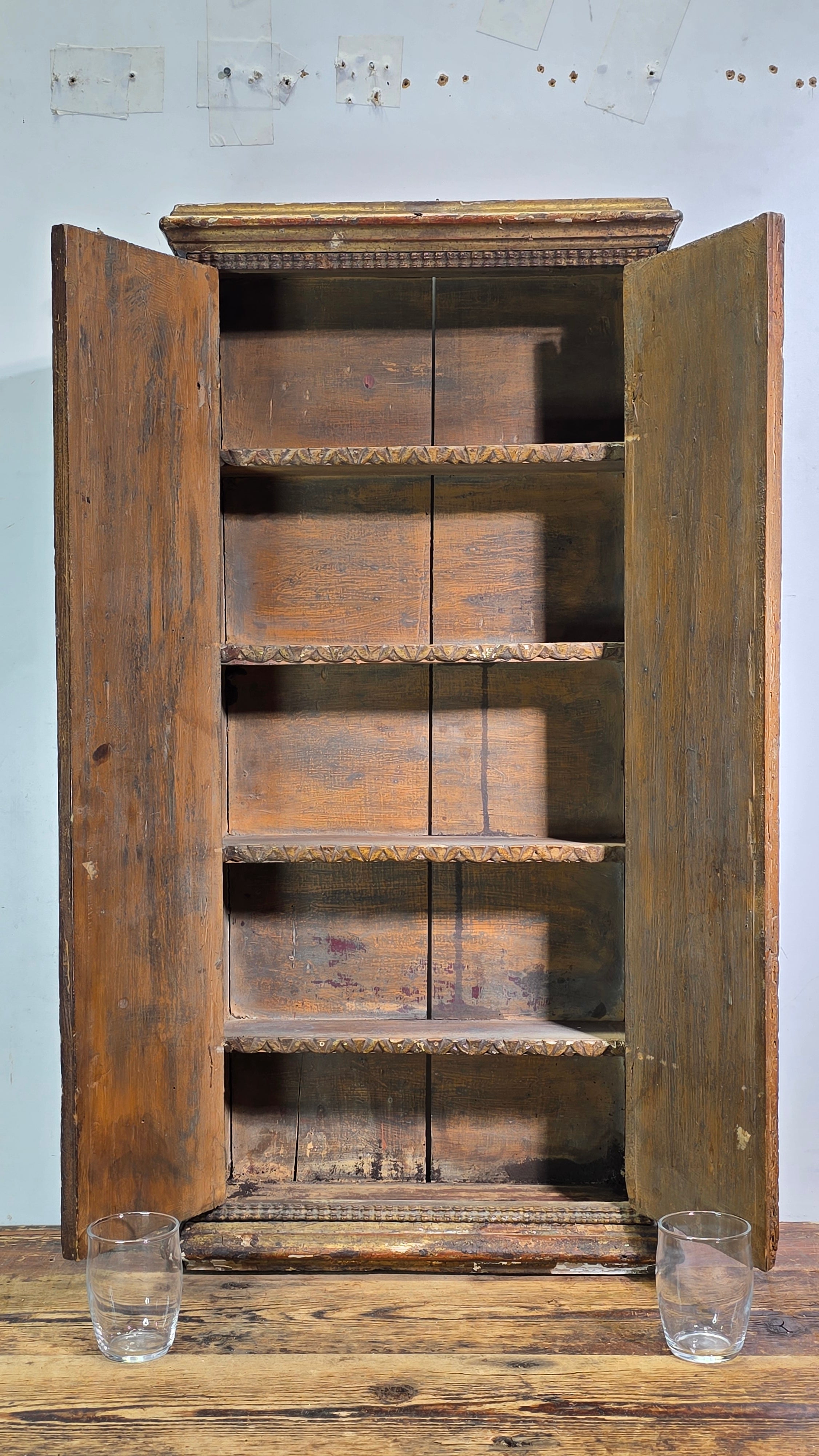 Tabernacle Church Cabinet 1700s Italian Spanish Baroque Carved Wood Wall Gilt