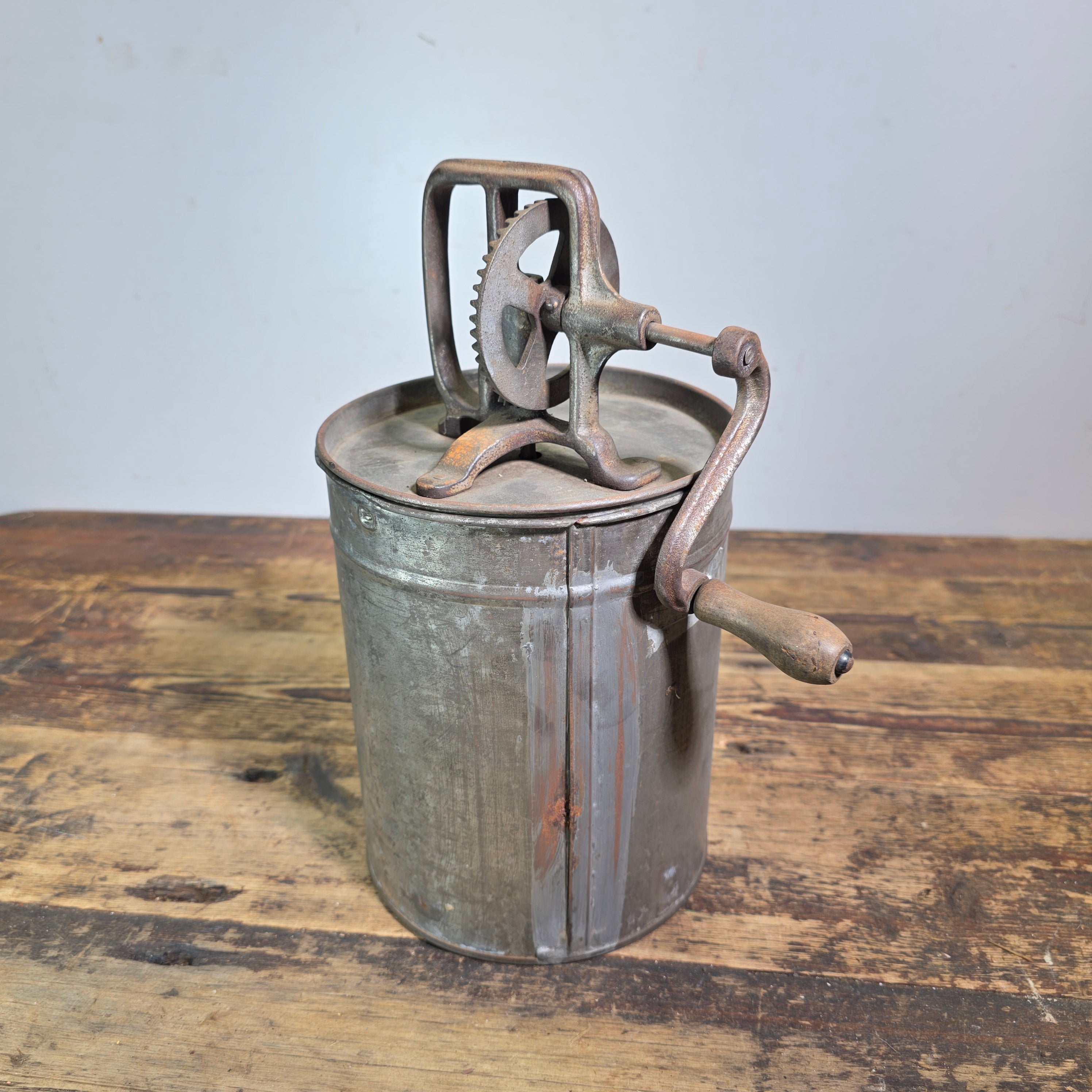 Antique Hand Crank Butter Churn Tin Metal Glass Washer Ice Cream Maker Primitive