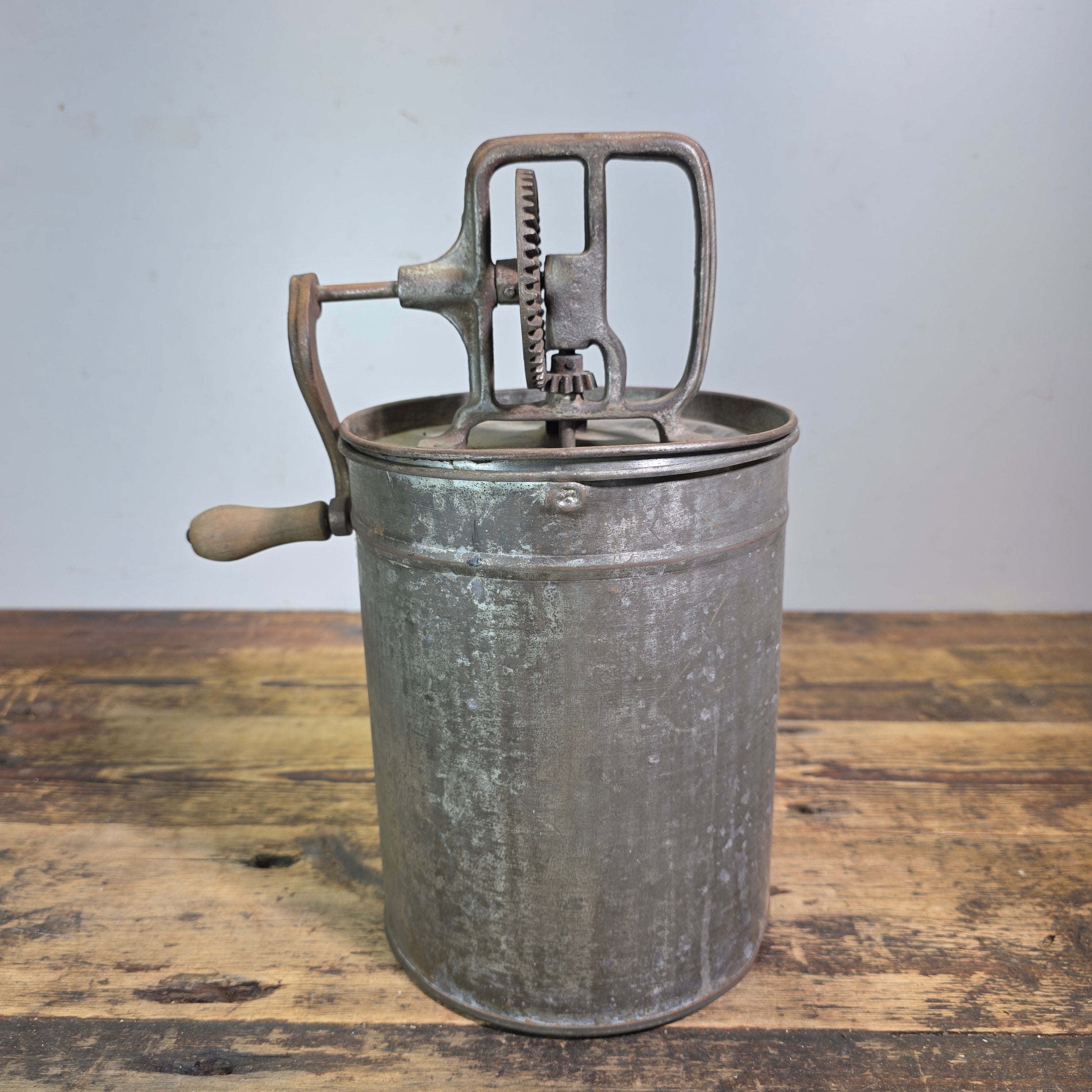 Antique Hand Crank Butter Churn Tin Metal Glass Washer Ice Cream Maker Primitive