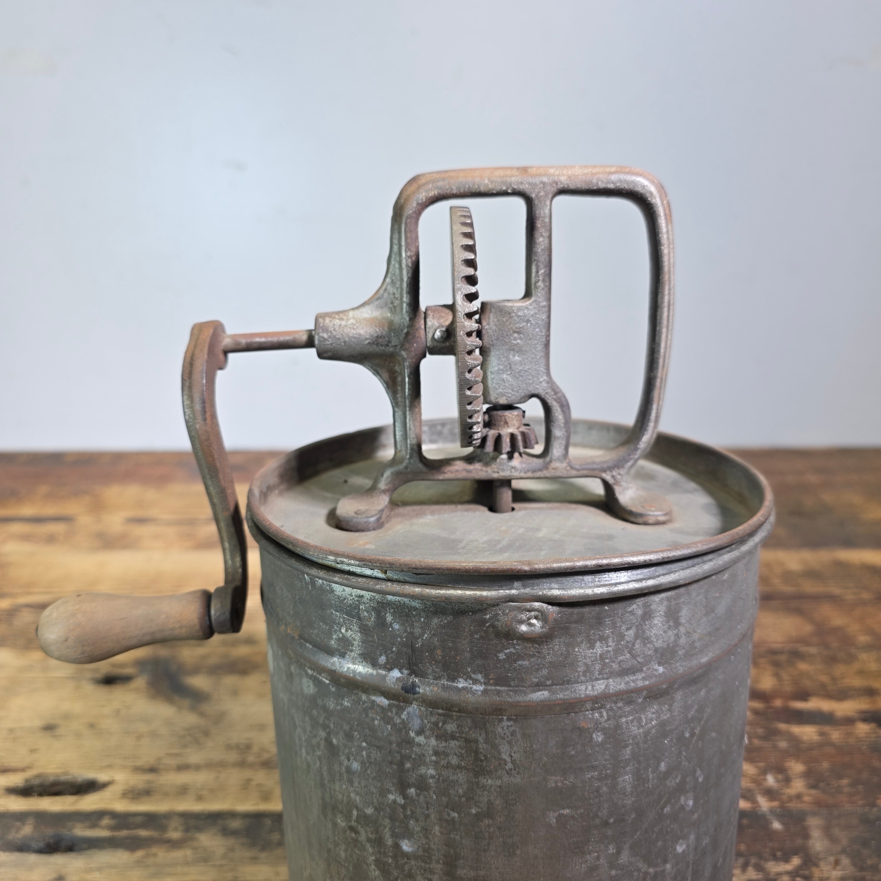 Antique Hand Crank Butter Churn Tin Metal Glass Washer Ice Cream Maker Primitive