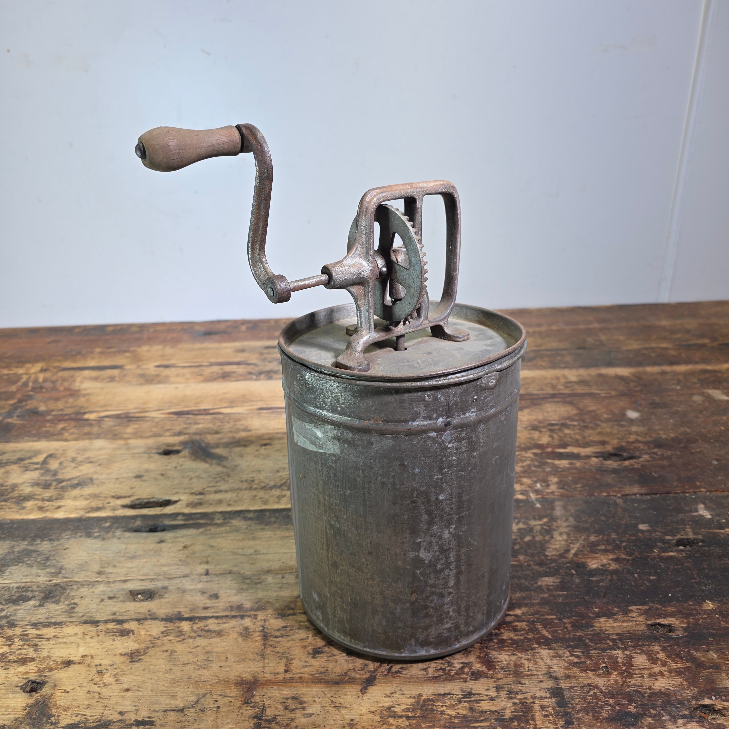 Antique Hand Crank Butter Churn Tin Metal Glass Washer Ice Cream Maker Primitive