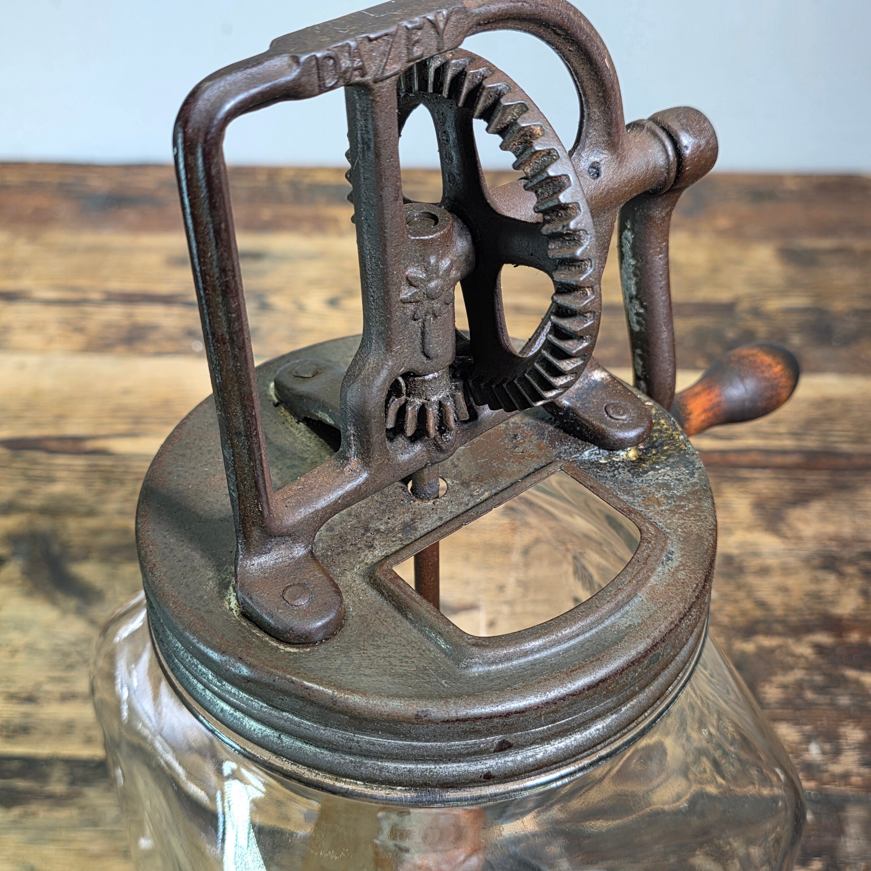 Vintage 1930s Dazey Churn Model B Cast Iron Top Sunbeam Mixmaster Glass Jar Rare