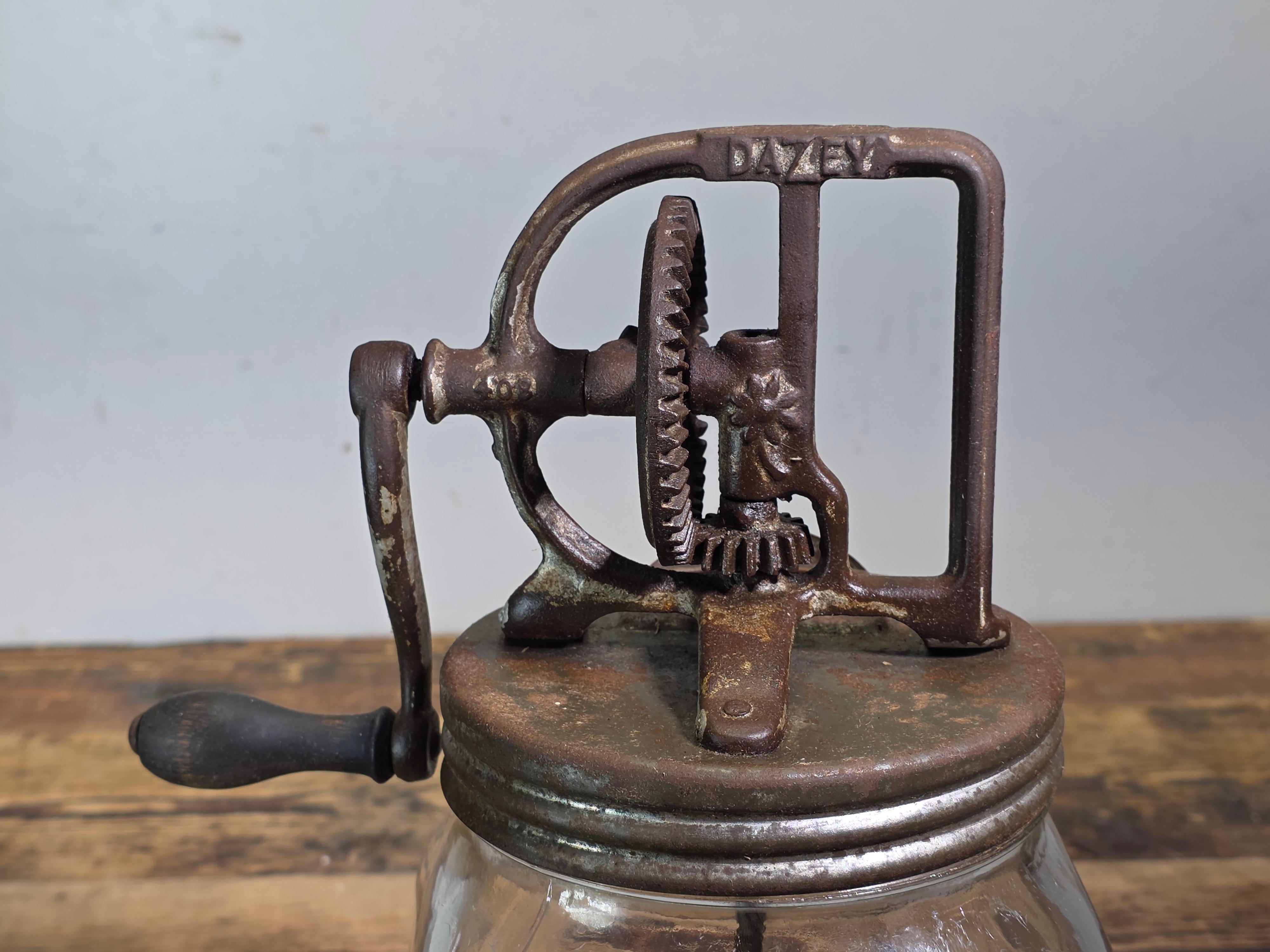 Antique Dazey Butter Churn No 40 Glass Jar 40B Cast Iron Hand Crank Patented 1922