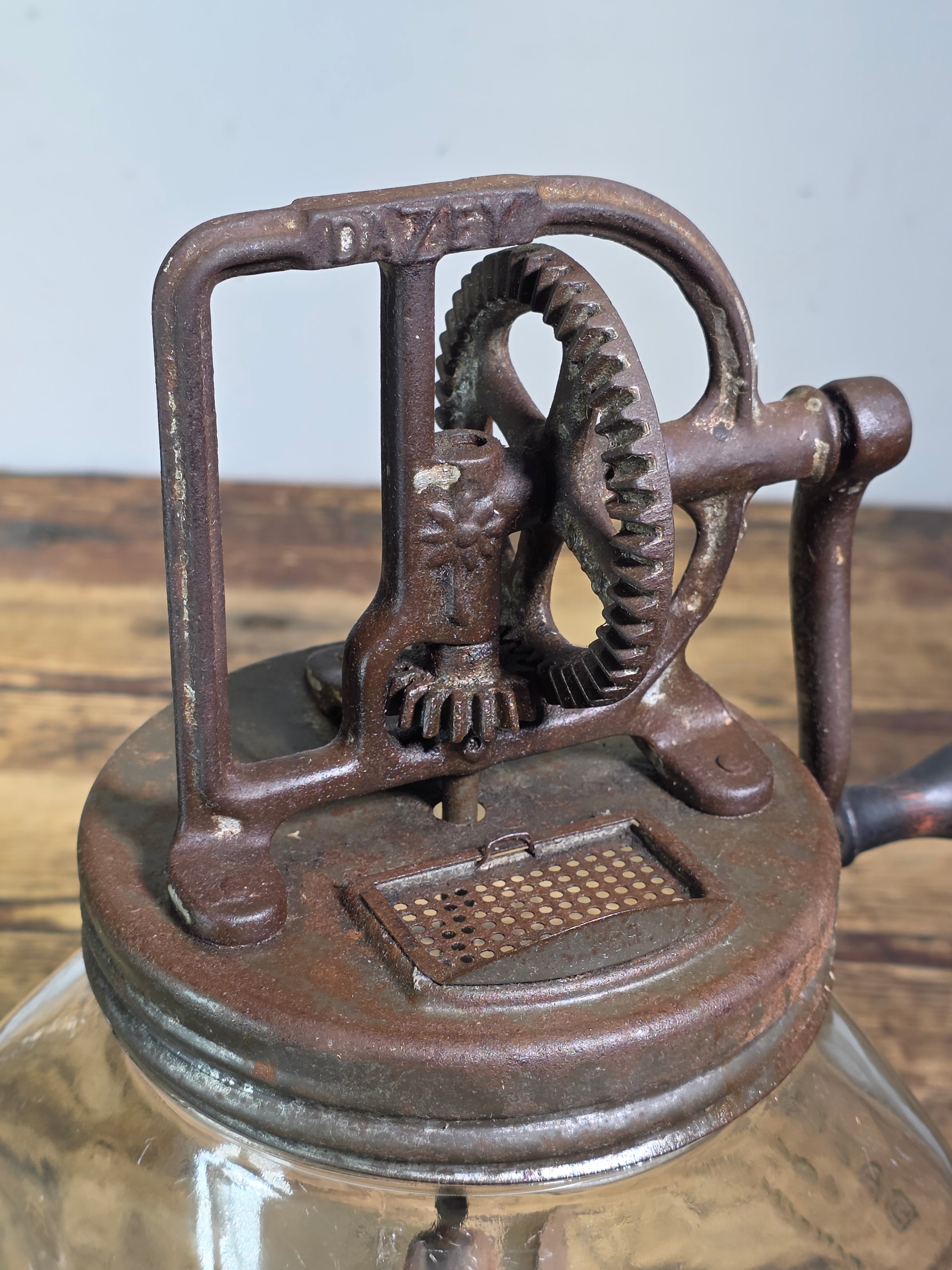 Antique Dazey Butter Churn No 40 Glass Jar 40B Cast Iron Hand Crank Patented 1922
