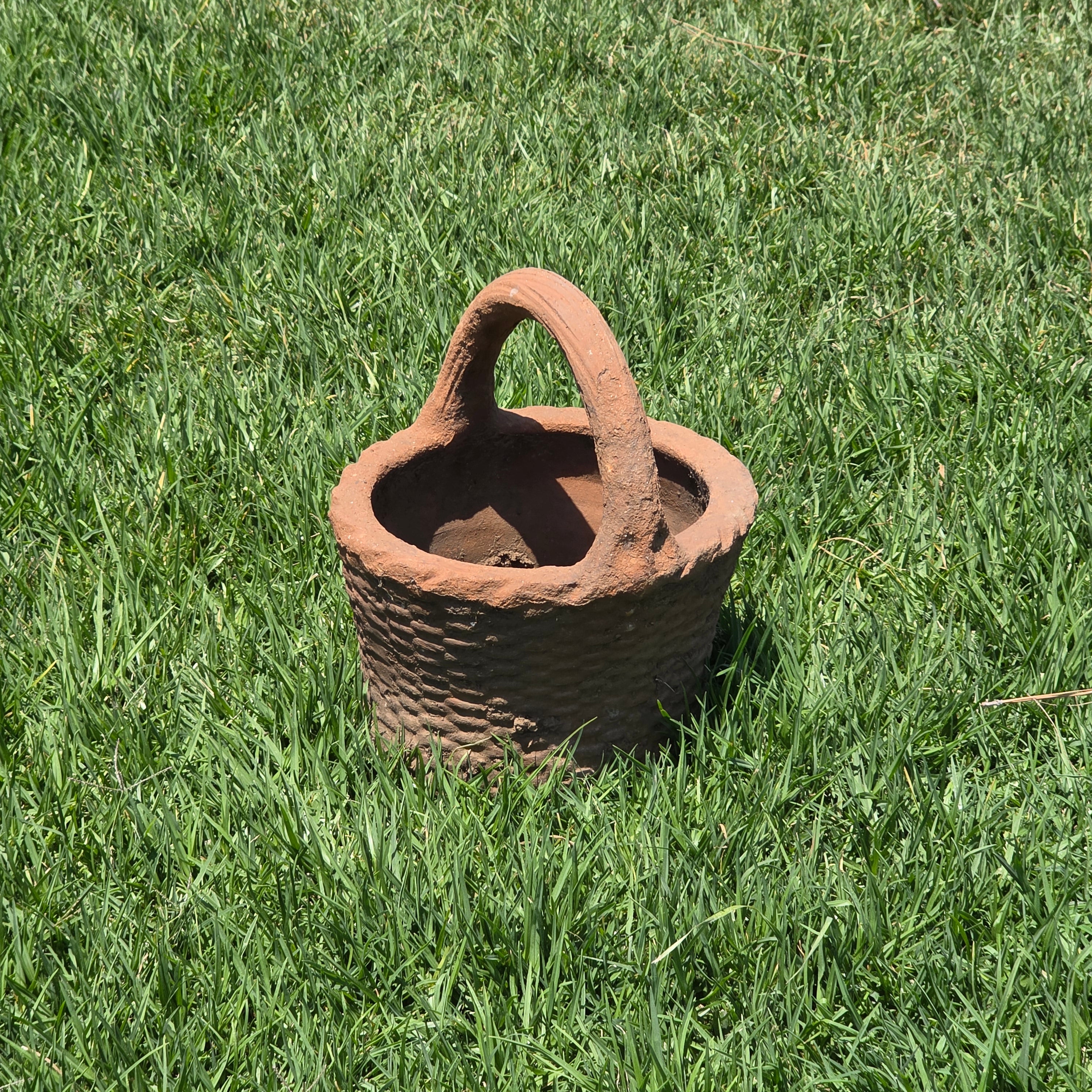 Vintage Terracotta Basket Planter Clay Woven Basket Pottery Rustic Garden Pot