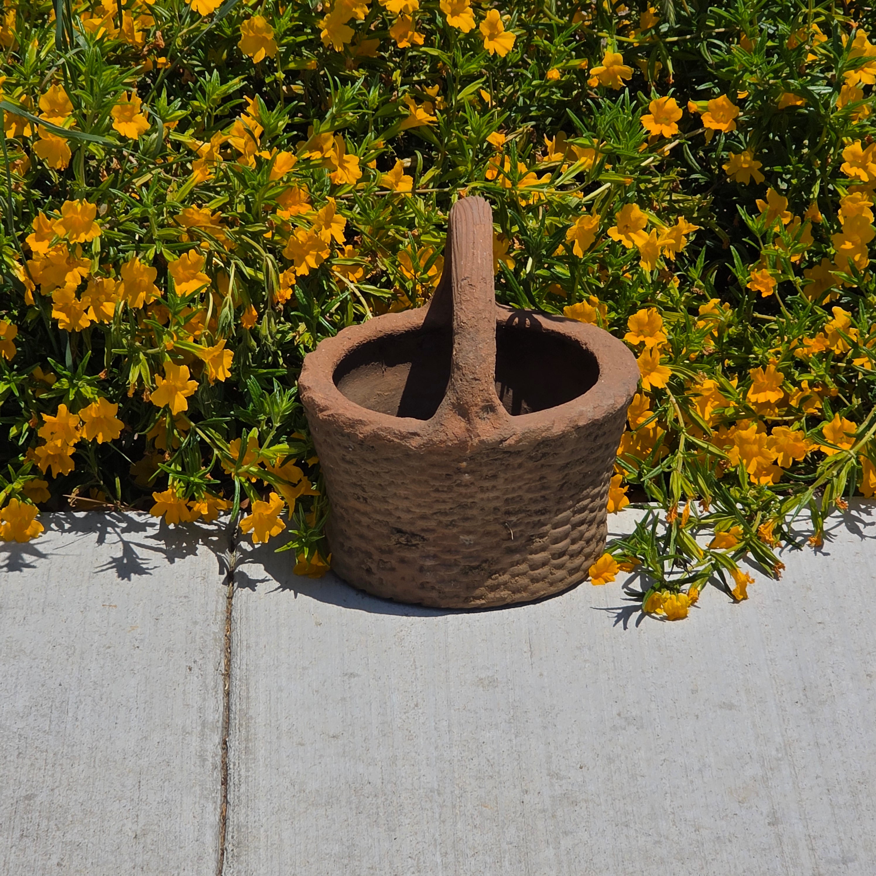 Vintage Terracotta Basket Planter Clay Woven Basket Pottery Rustic Garden Pot