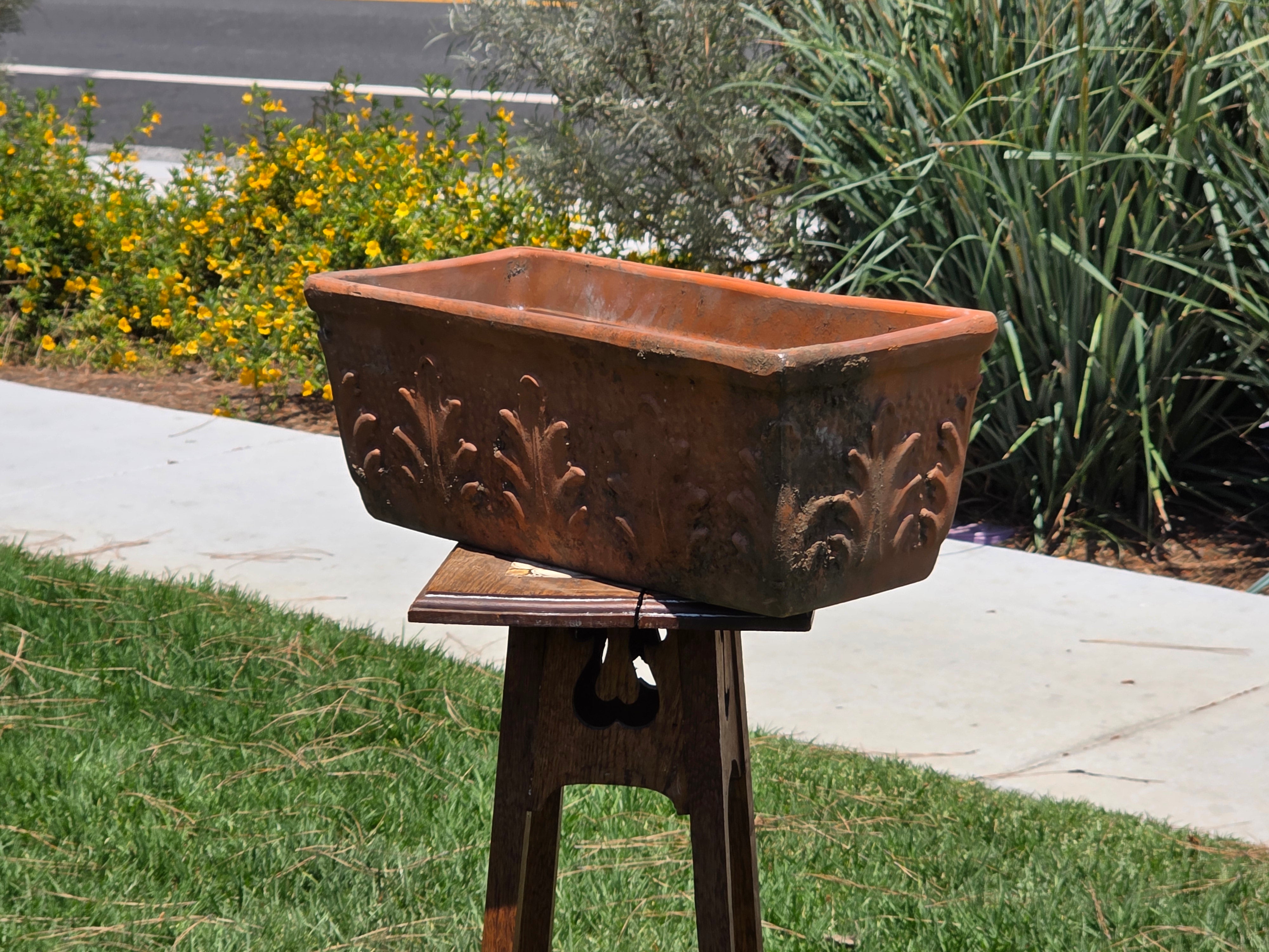 Vintage Terracotta Window Box Planter Italian Style Acanthus Leaf Trough Pot 20"