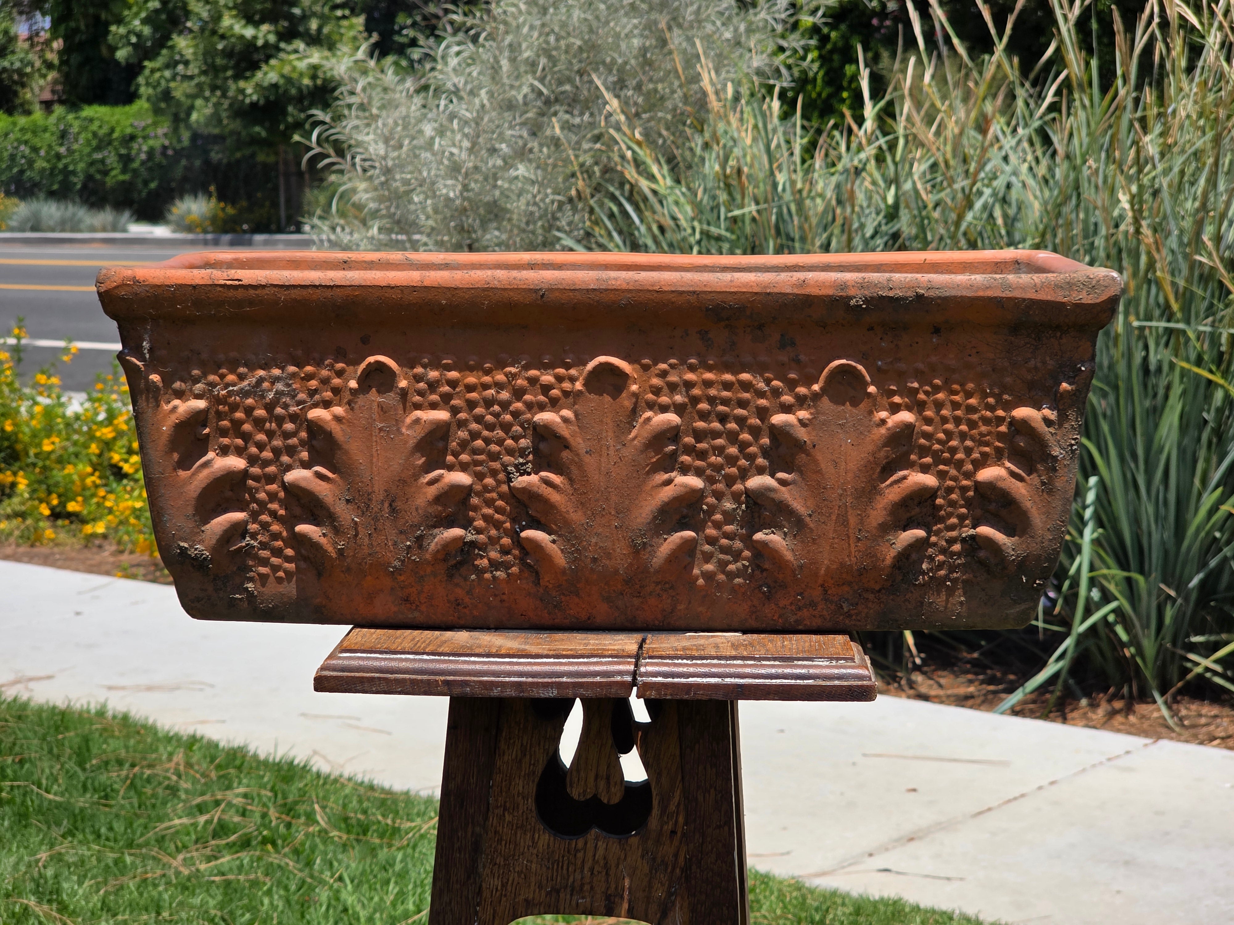 Vintage Terracotta Window Box Planter Italian Style Acanthus Leaf Trough Pot 20"